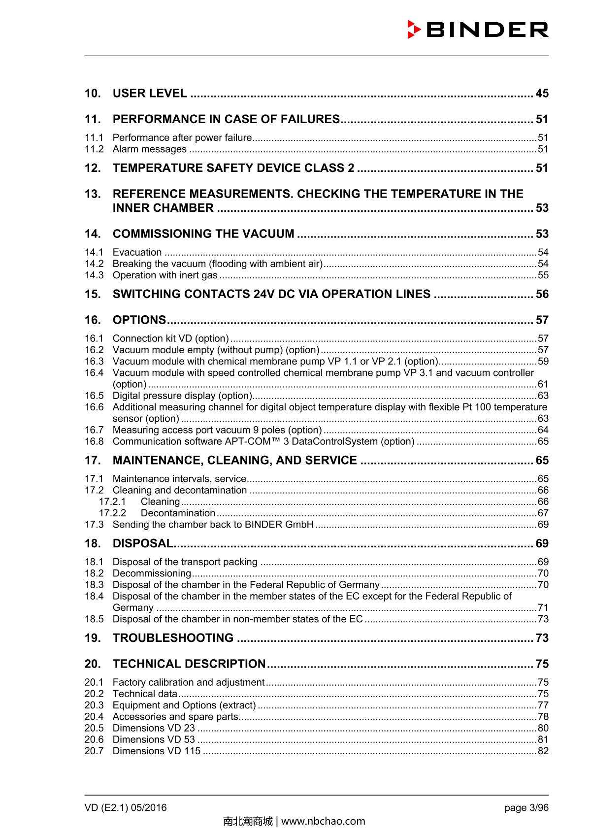 Binder VD53 Vacuum OvenManual page 3