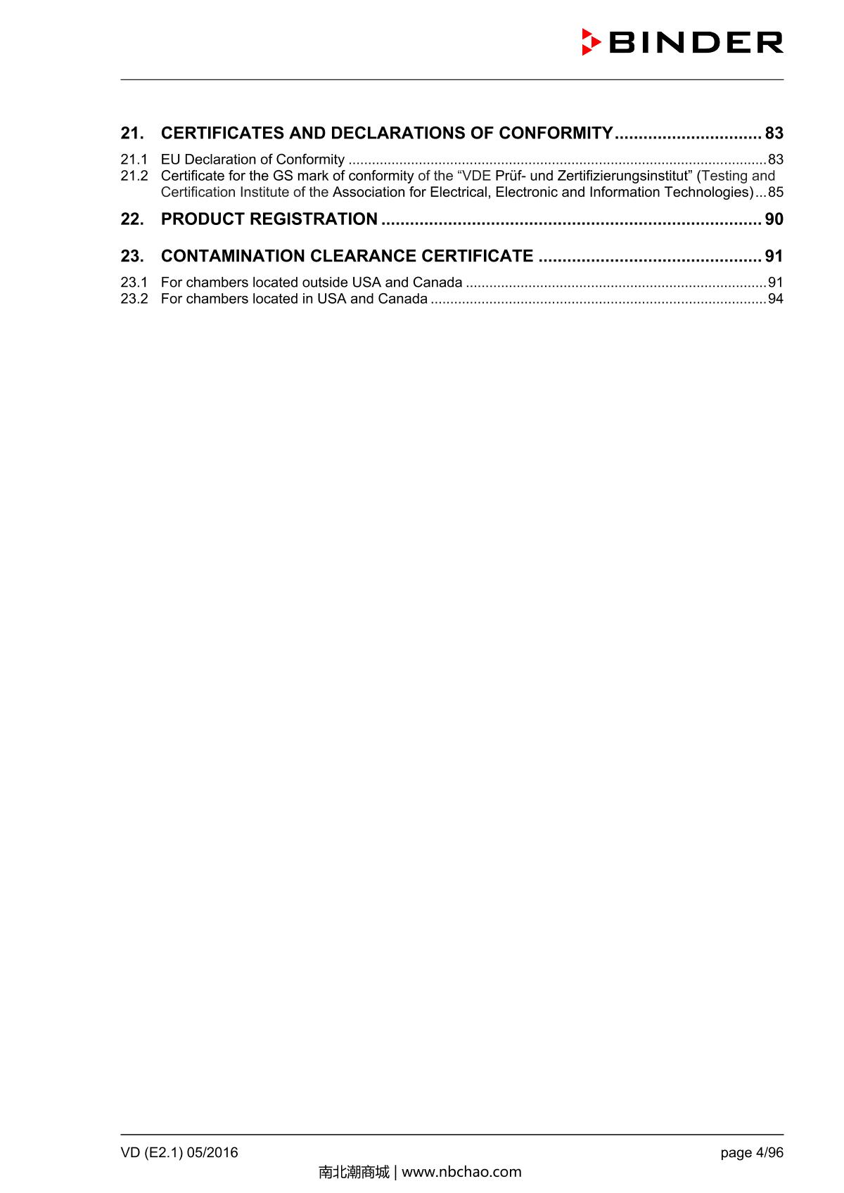 Binder VD53 Vacuum OvenManual page 4