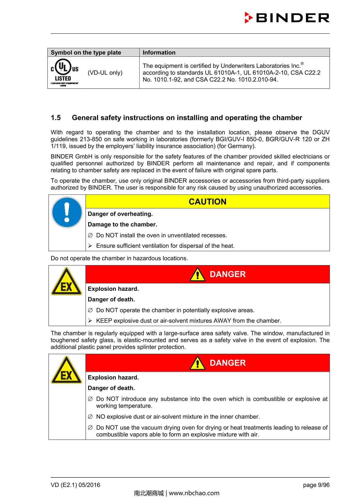 Binder VD53 Vacuum OvenManual page 9