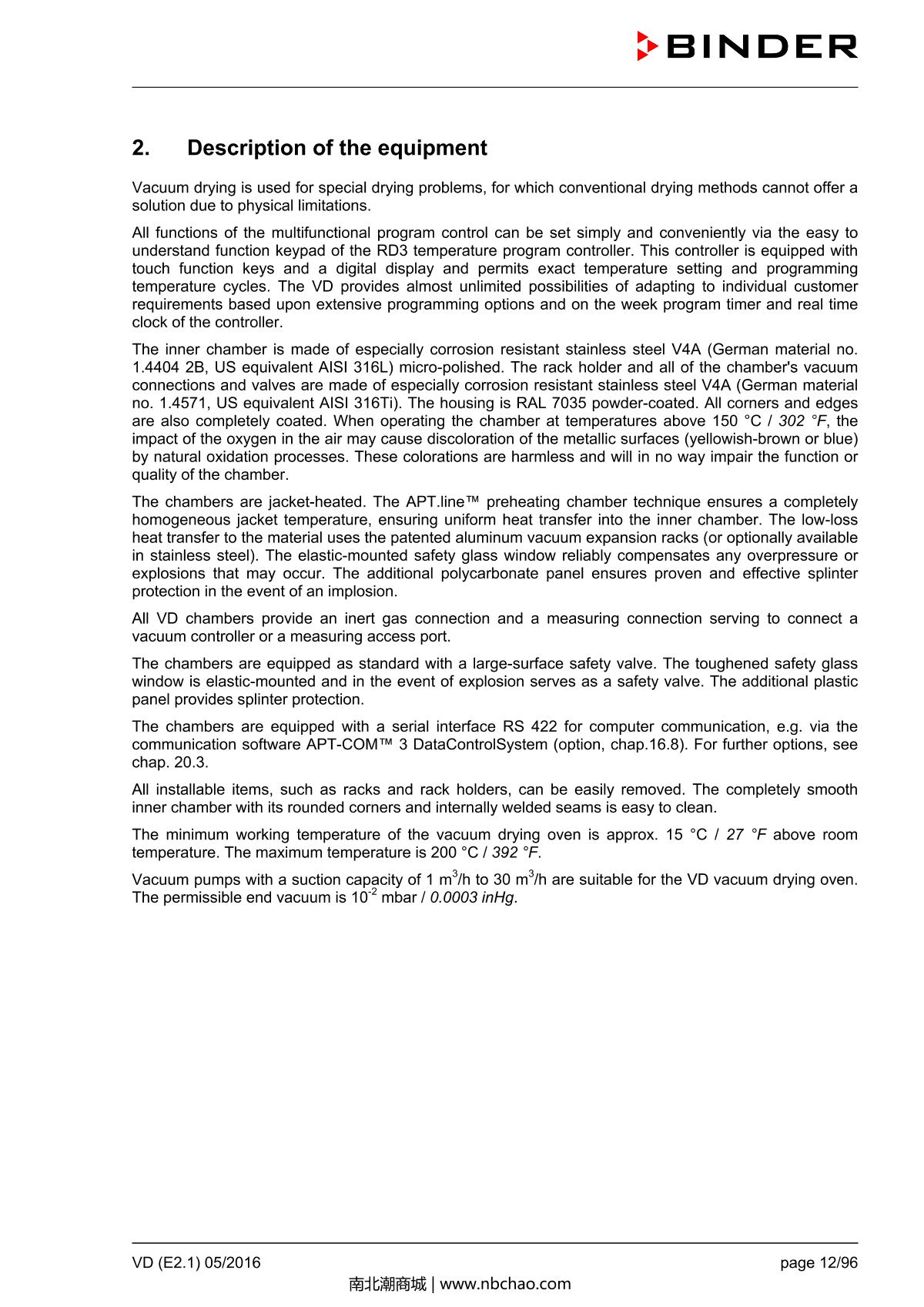 Binder VD53 Vacuum OvenManual page 12