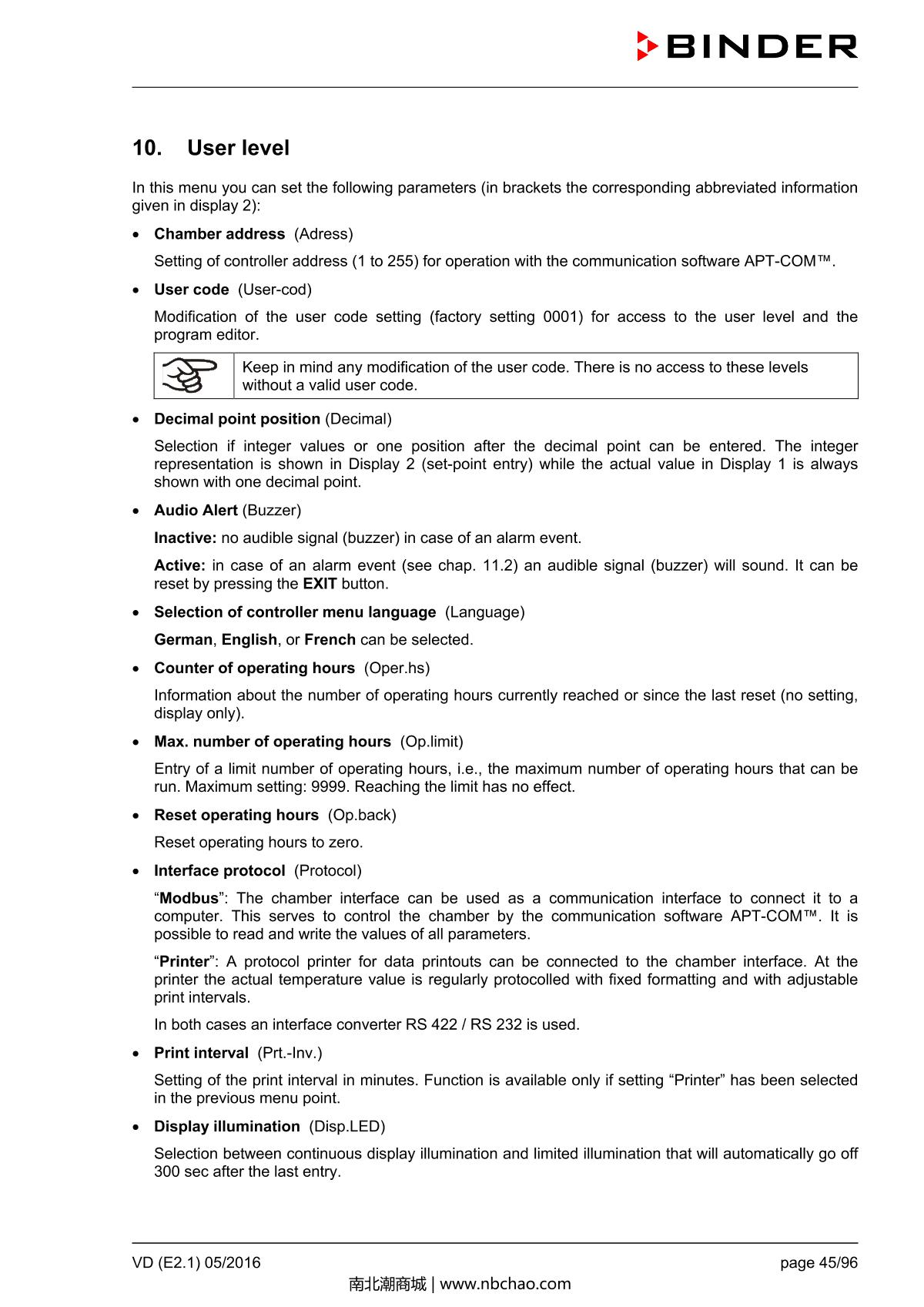 Binder VD53 Vacuum OvenManual page 45