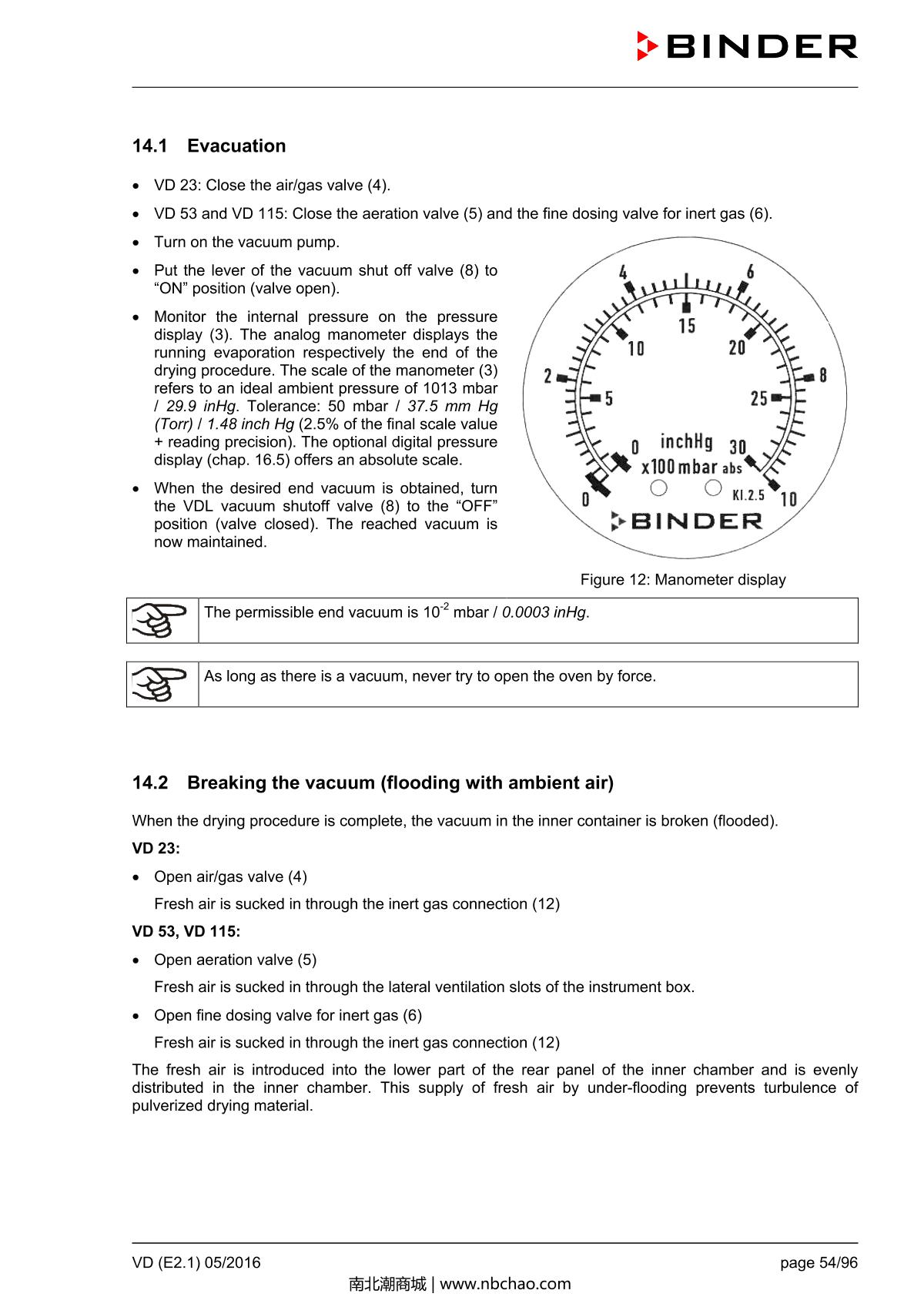 Binder VD53 Vacuum OvenManual page 54