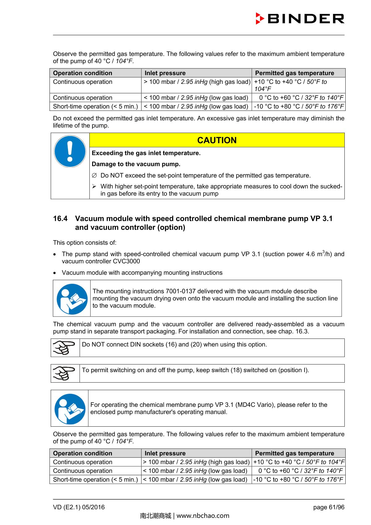 Binder VD53 Vacuum OvenManual page 61