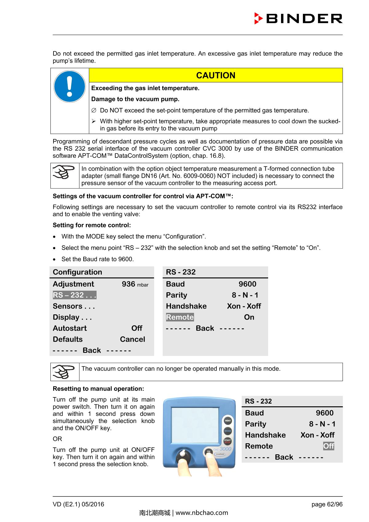 Binder VD53 Vacuum OvenManual page 62