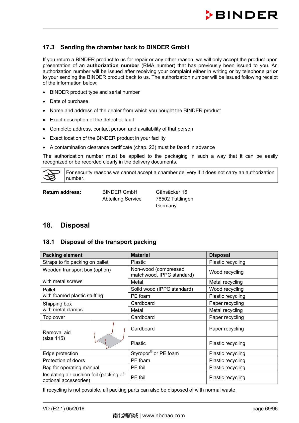 Binder VD53 Vacuum OvenManual page 69