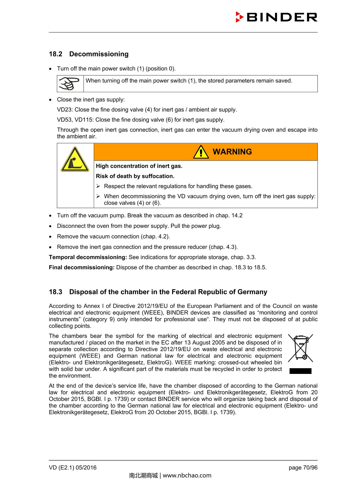 Binder VD53 Vacuum OvenManual page 70