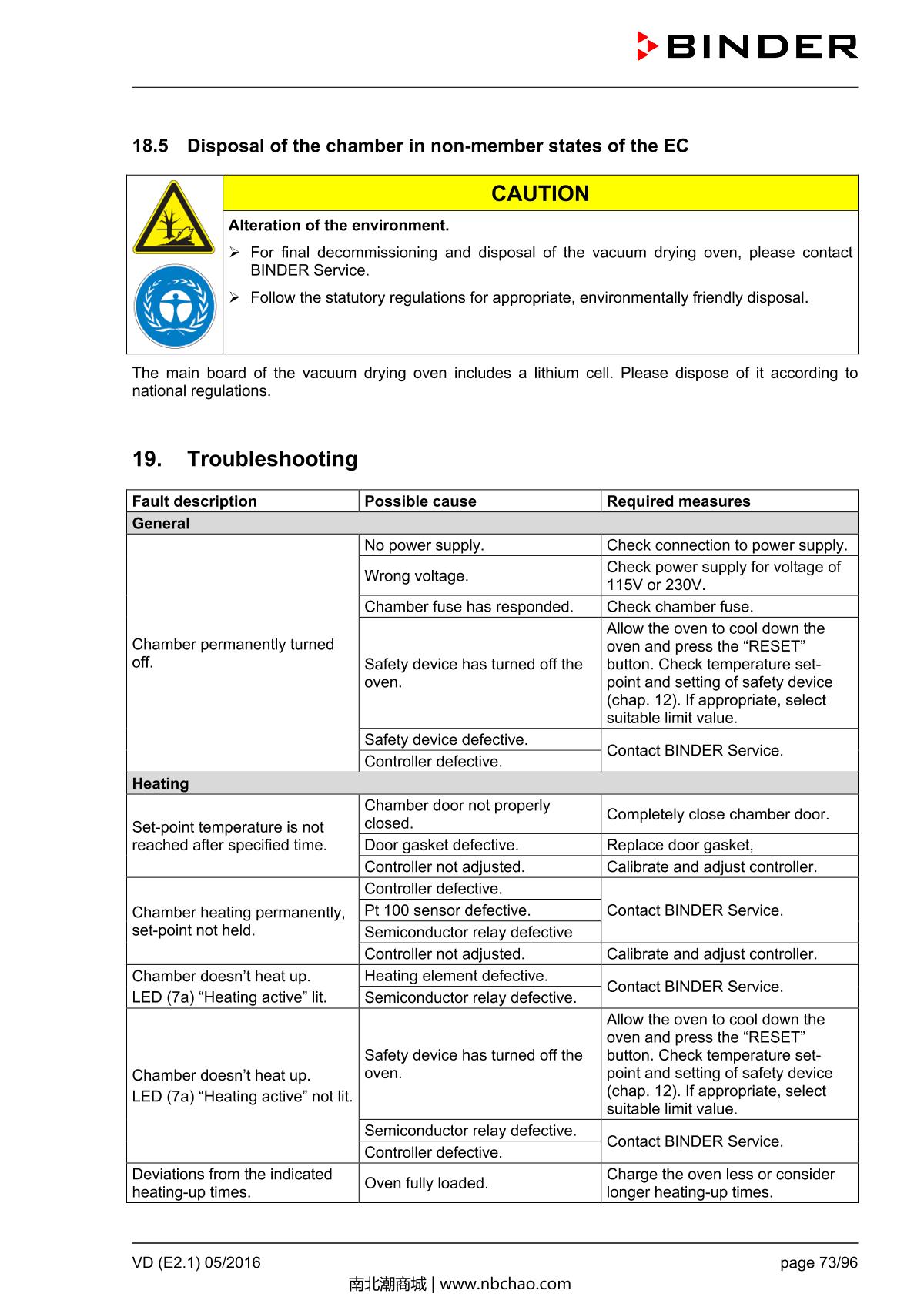Binder VD53 Vacuum OvenManual page 73