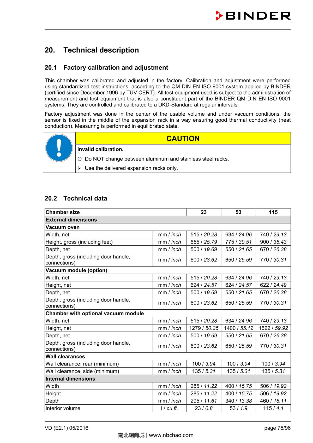 Binder VD53 Vacuum OvenManual page 75