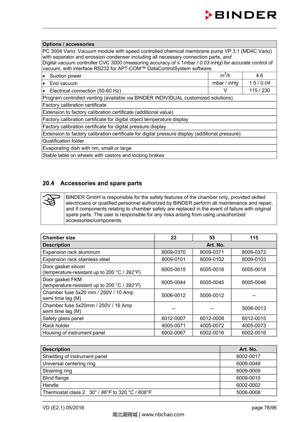 Binder VD53 Vacuum OvenManual page 78