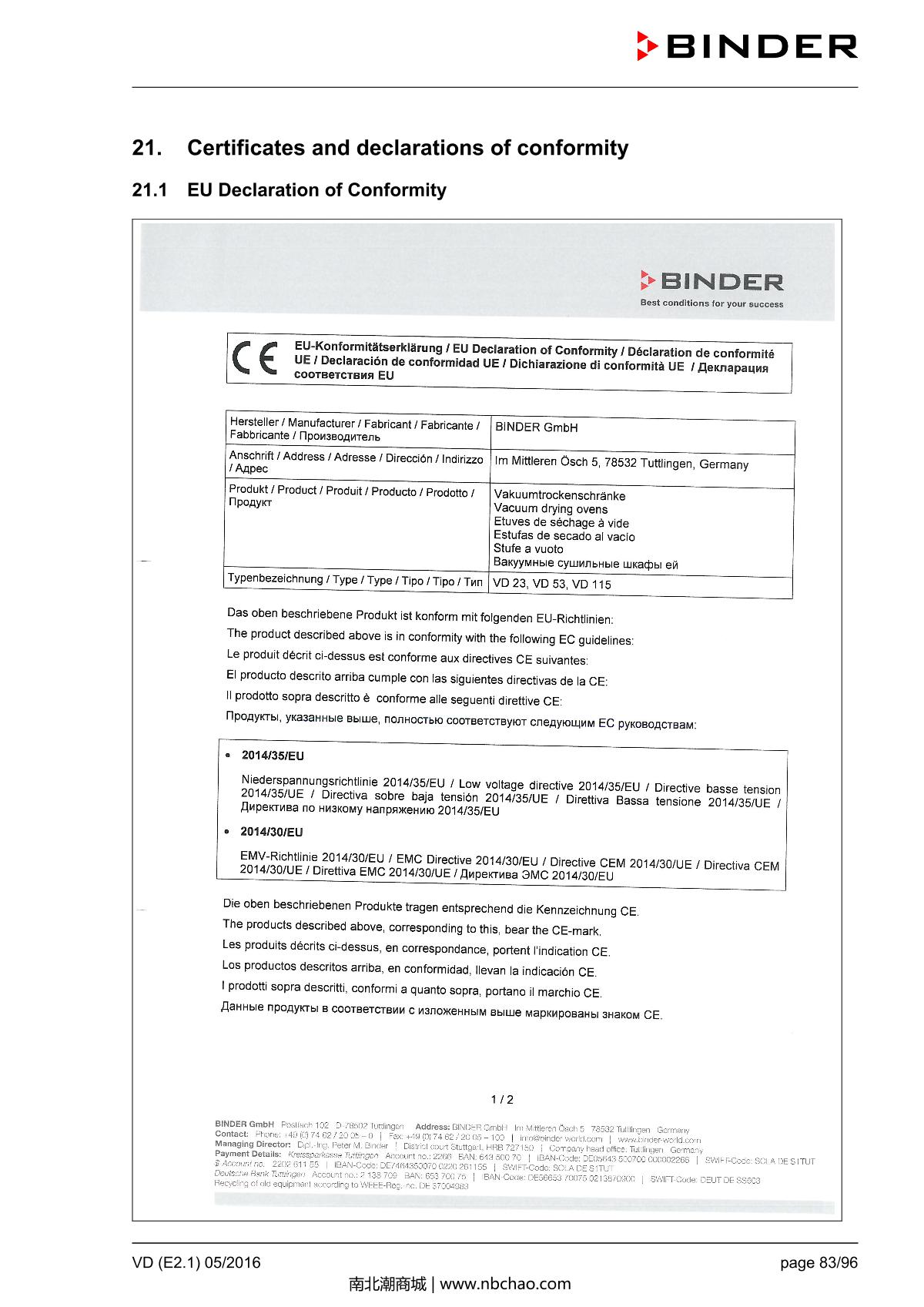 Binder VD53 Vacuum OvenManual page 83