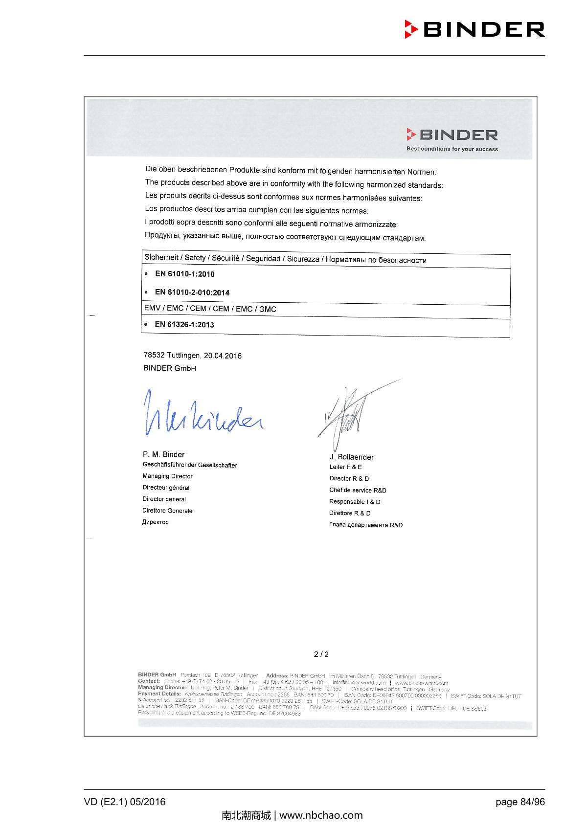 Binder VD53 Vacuum OvenManual page 84