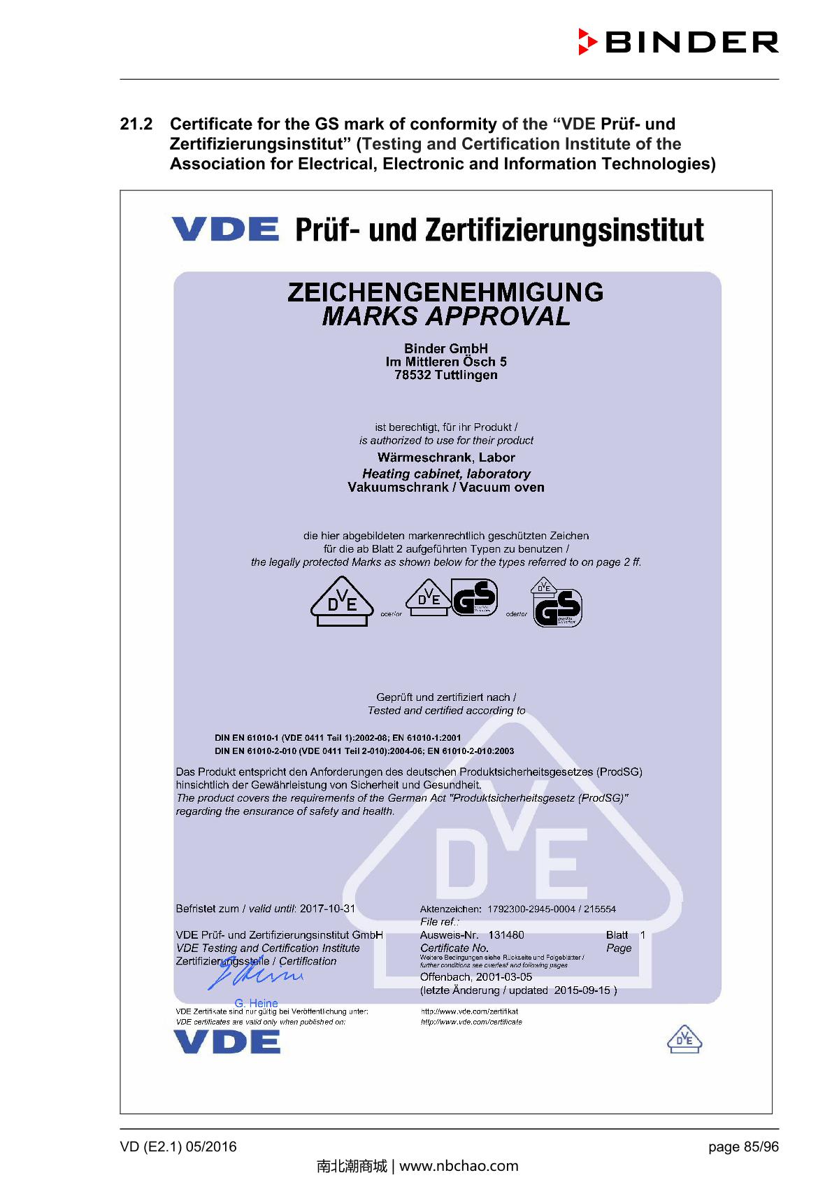 Binder VD53 Vacuum OvenManual page 85