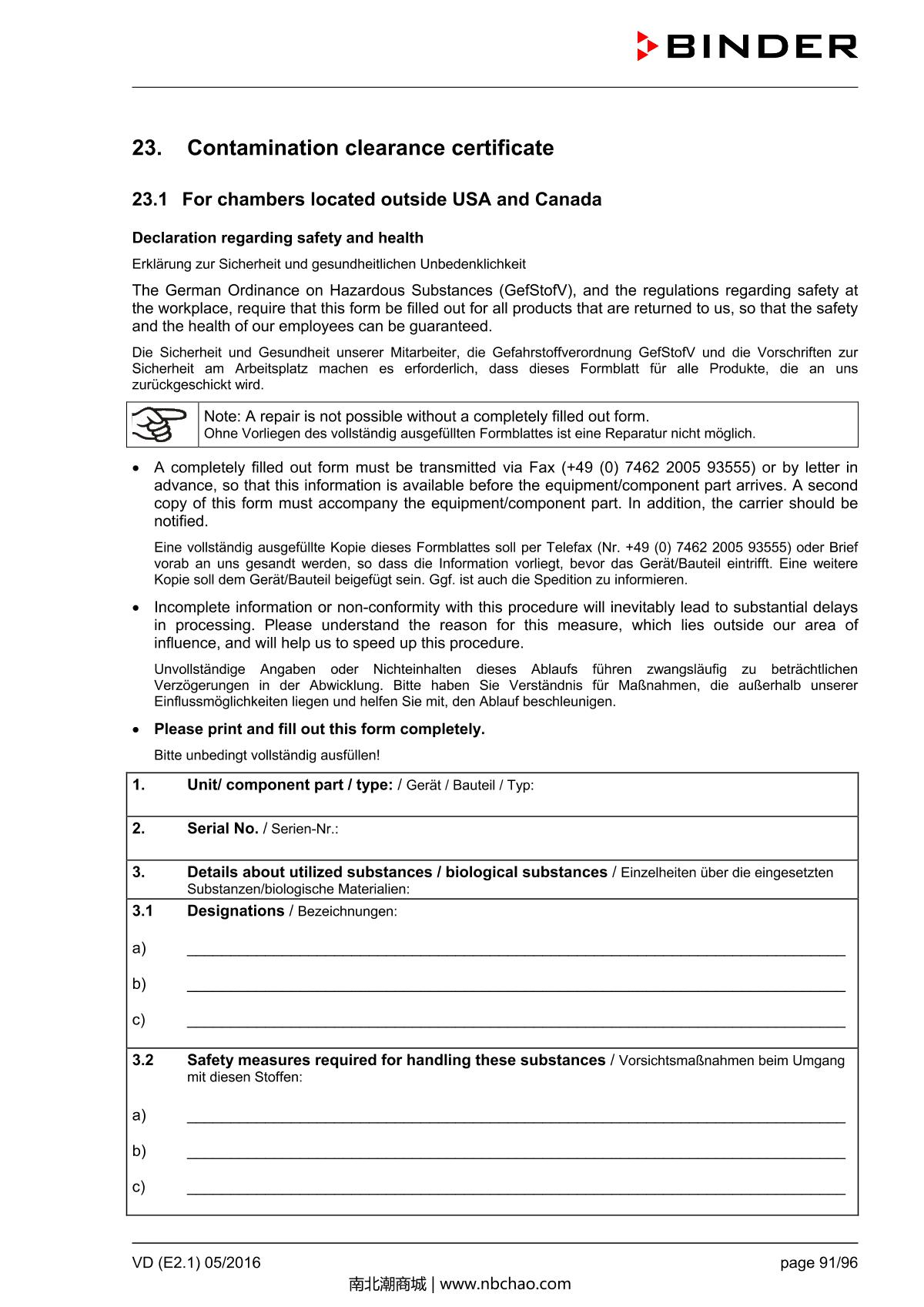 Binder VD53 Vacuum OvenManual page 91