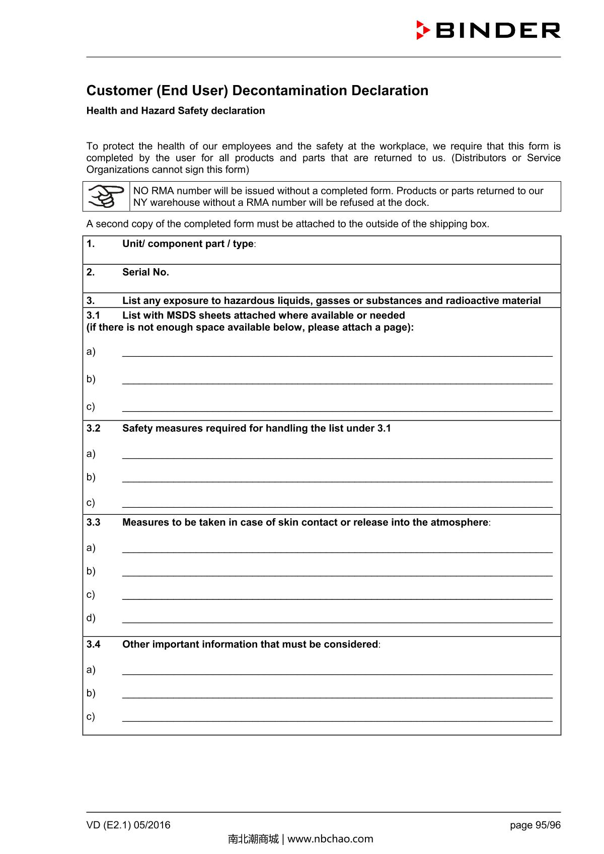 Binder VD53 Vacuum OvenManual page 95