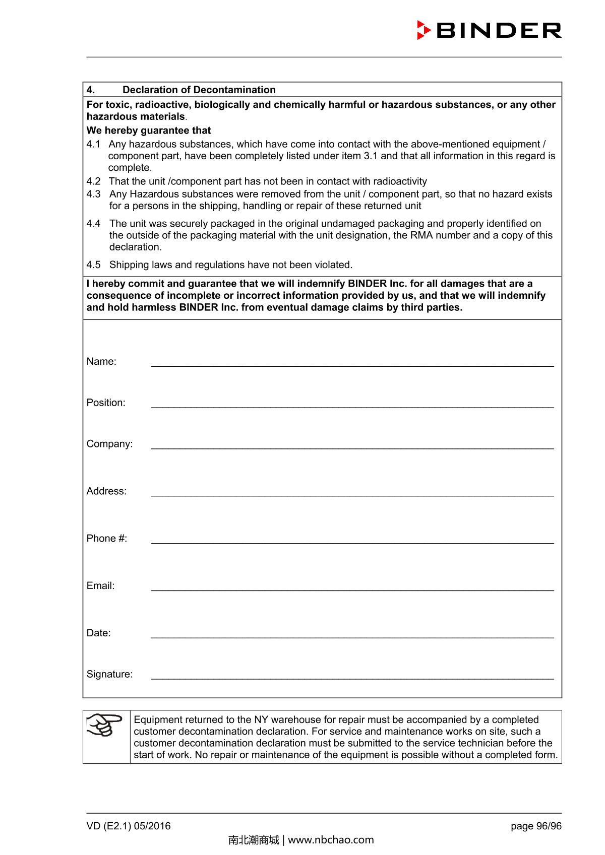 Binder VD53 Vacuum OvenManual page 96