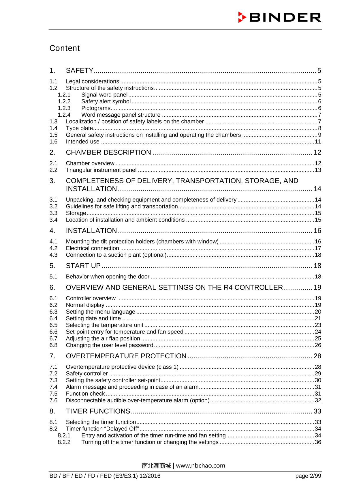 Binder ED260 Natural convection ovenManual page 2