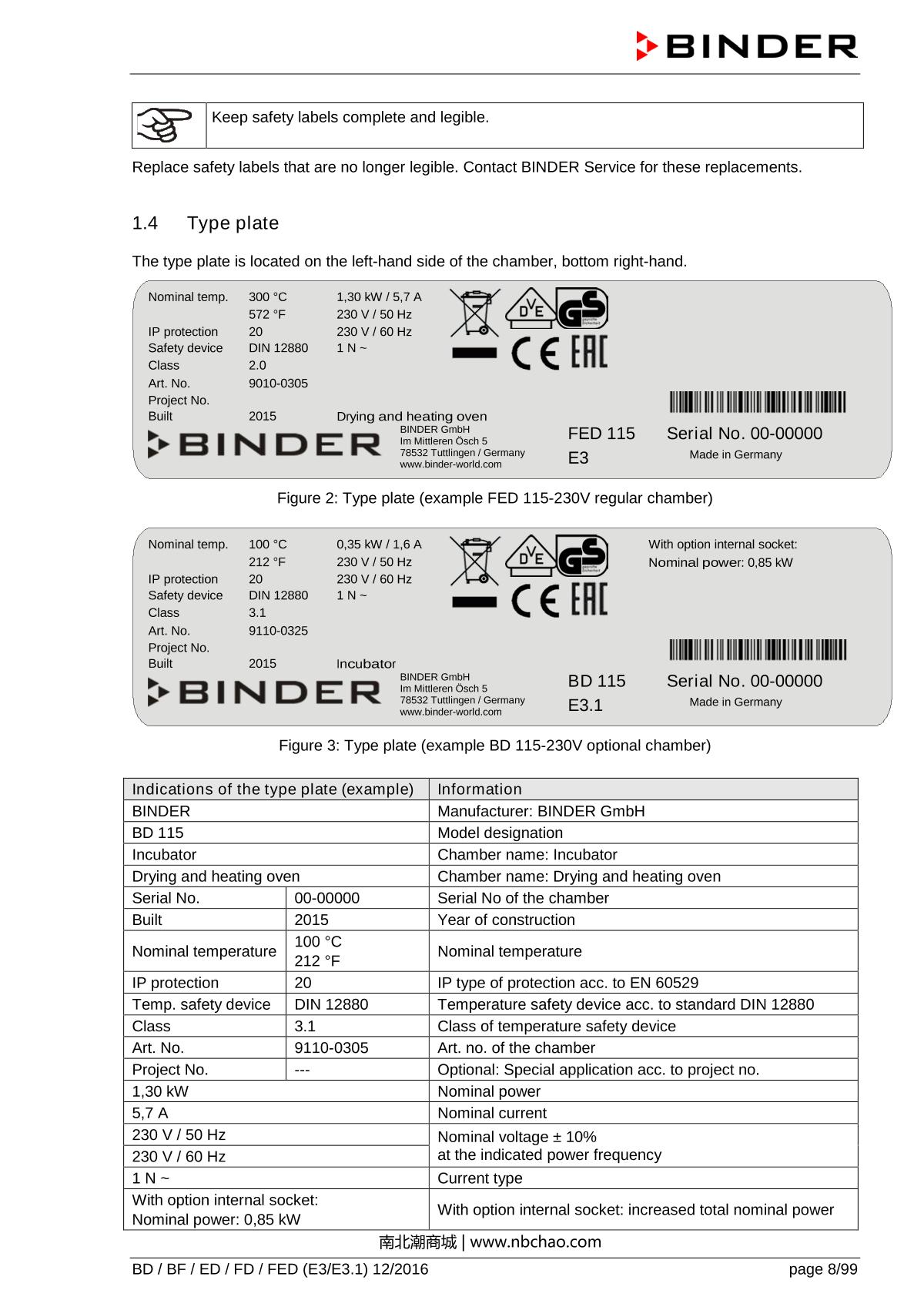 Binder ED260 Natural convection ovenManual page 8