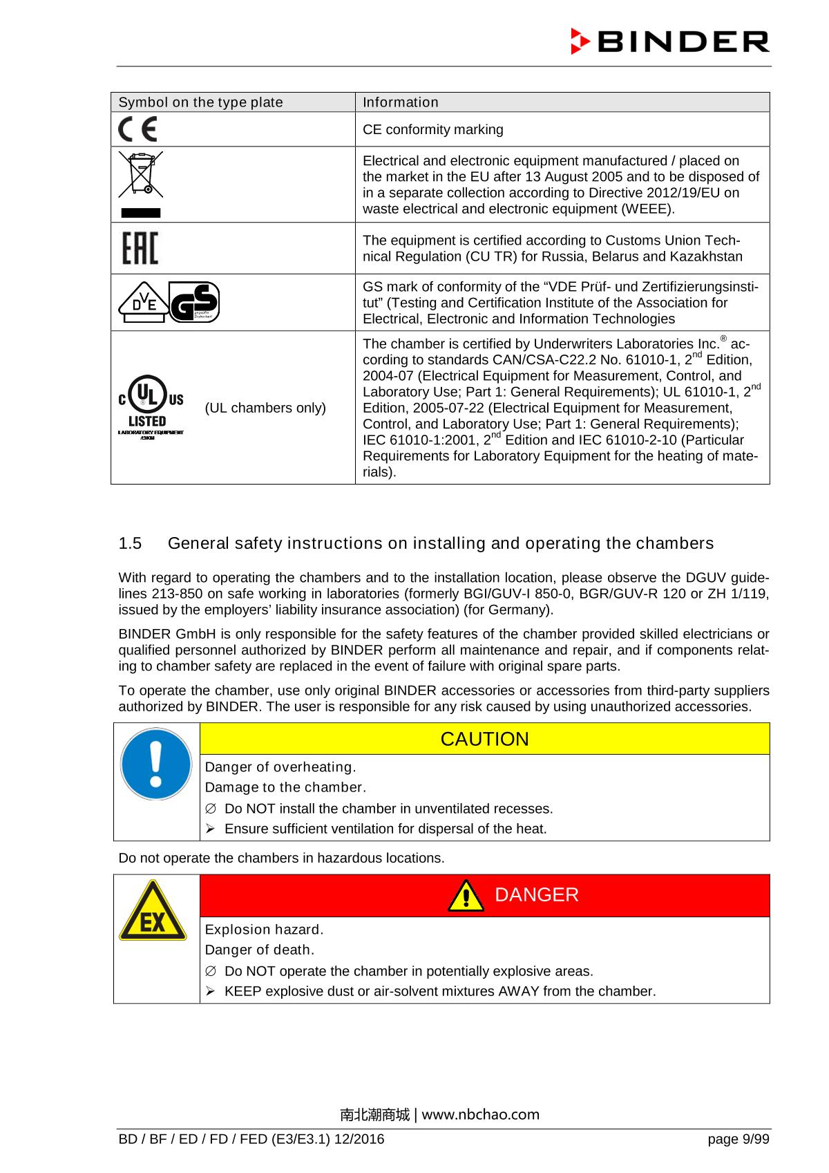 Binder ED260 Natural convection ovenManual page 9