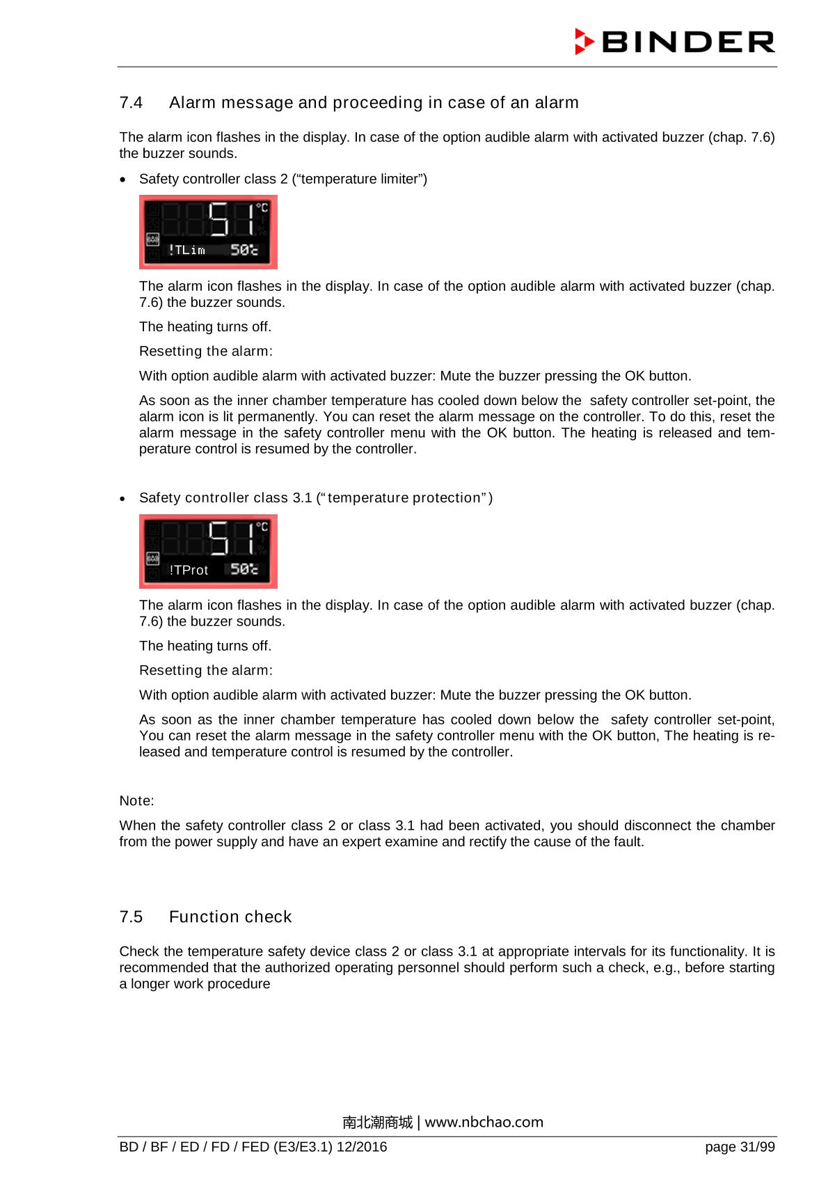 Binder ED260 Natural convection ovenManual page 31