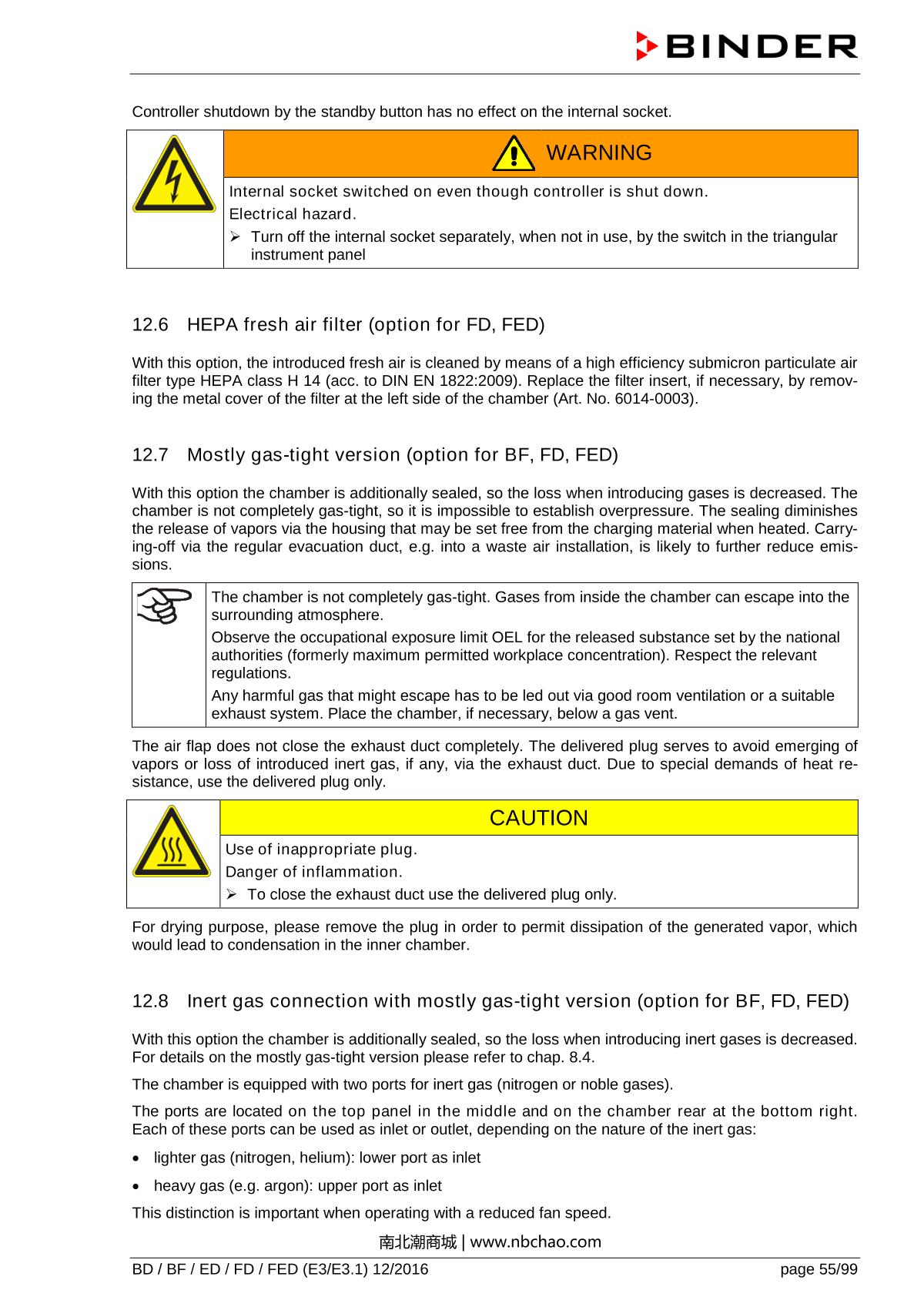 Binder ED260 Natural convection ovenManual page 55