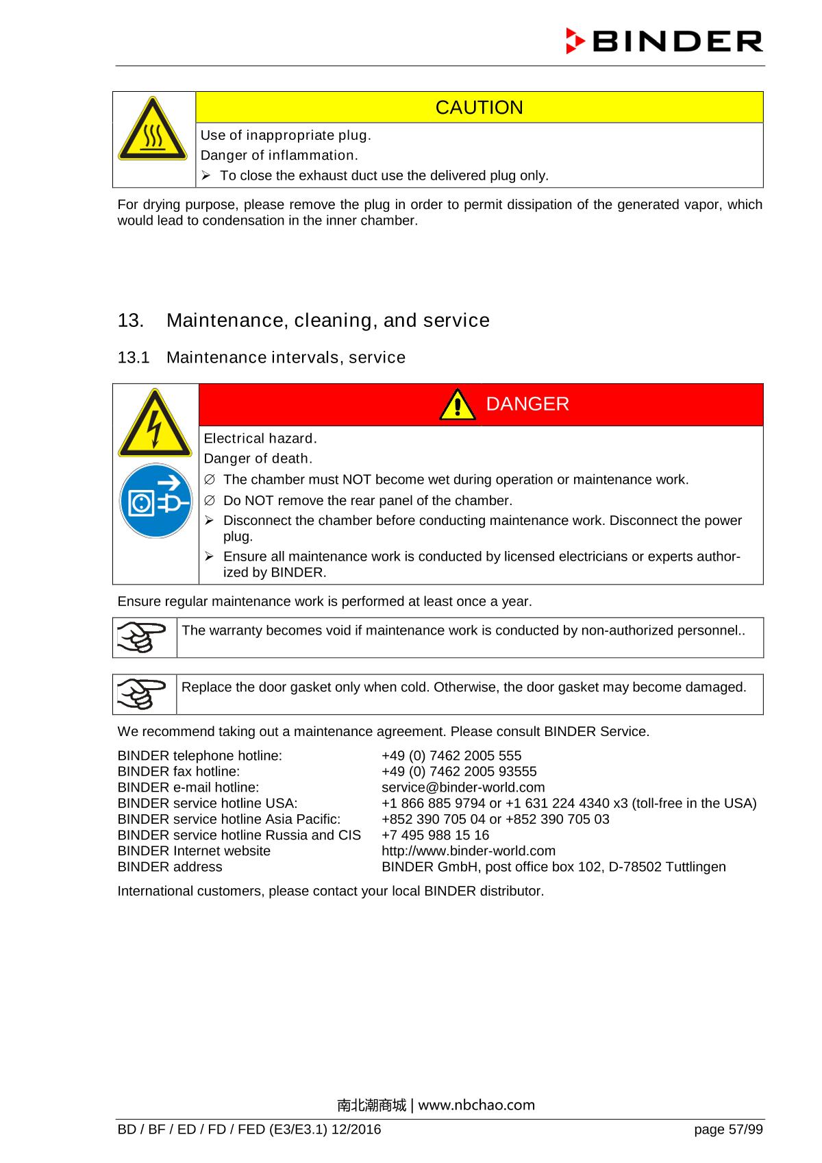 Binder ED260 Natural convection ovenManual page 57