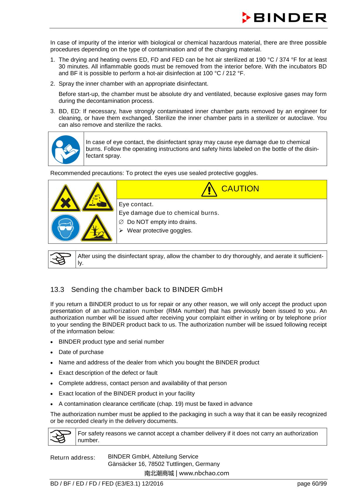 Binder ED260 Natural convection ovenManual page 60