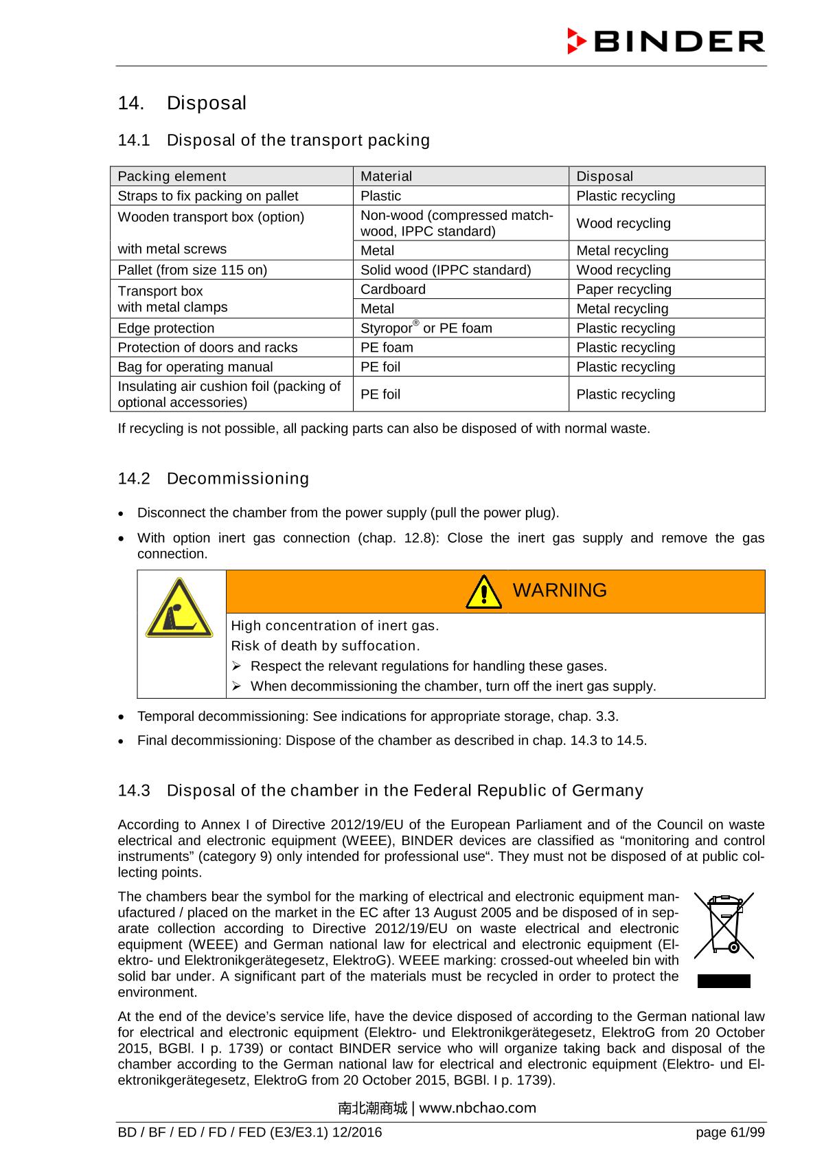 Binder ED260 Natural convection ovenManual page 61