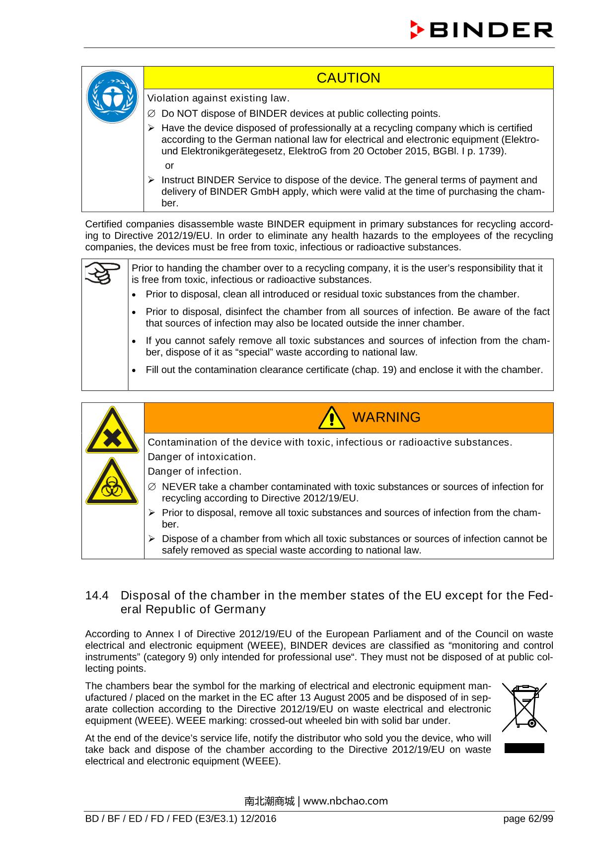 Binder ED260 Natural convection ovenManual page 62
