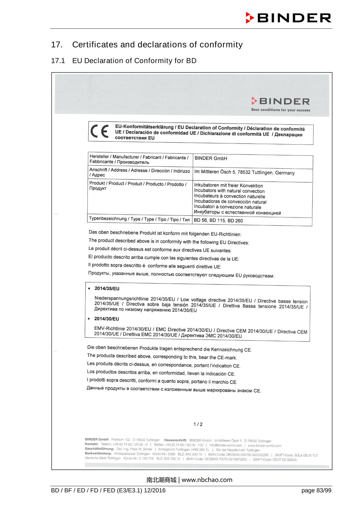 Binder ED260 Natural convection ovenManual page 83