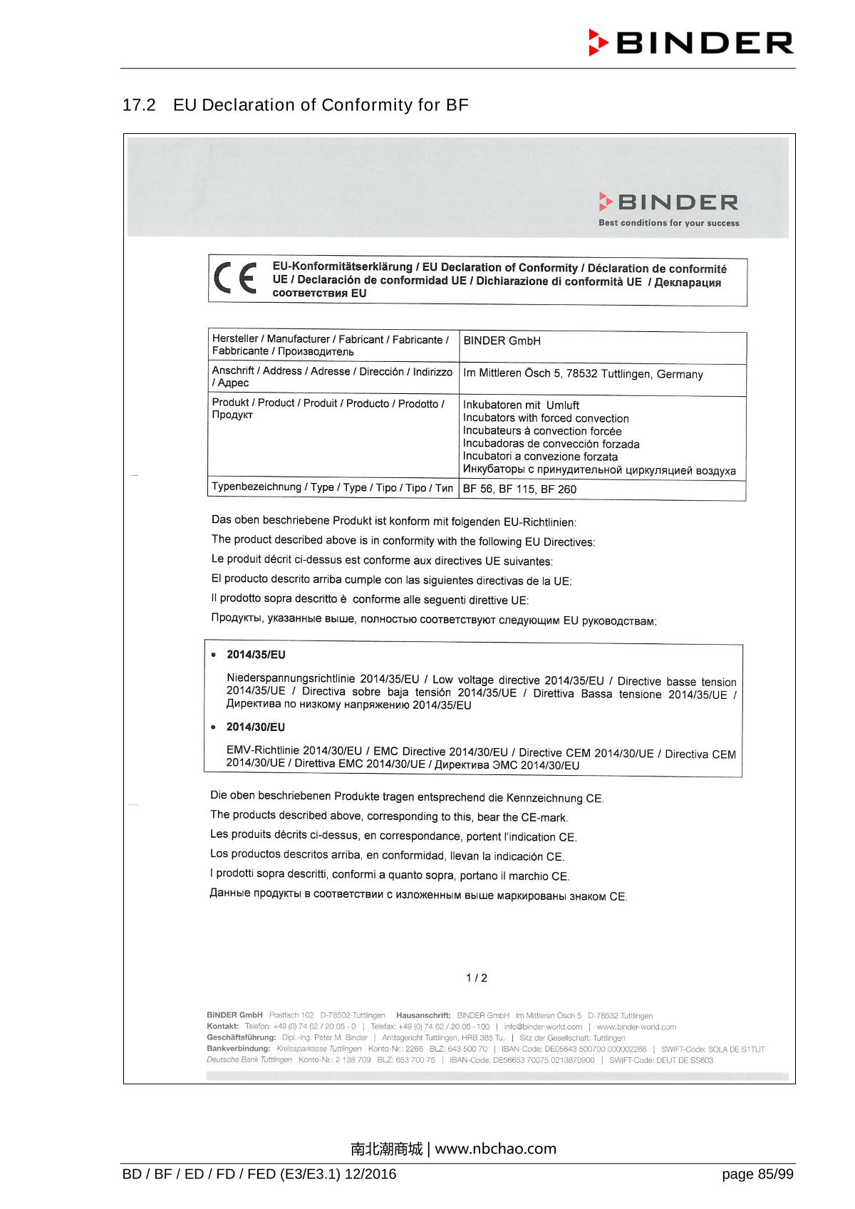 Binder ED260 Natural convection ovenManual page 85