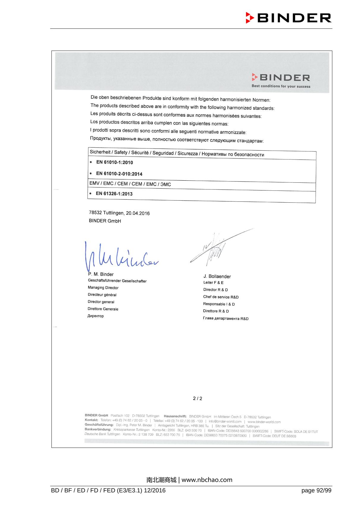 Binder ED260 Natural convection ovenManual page 92