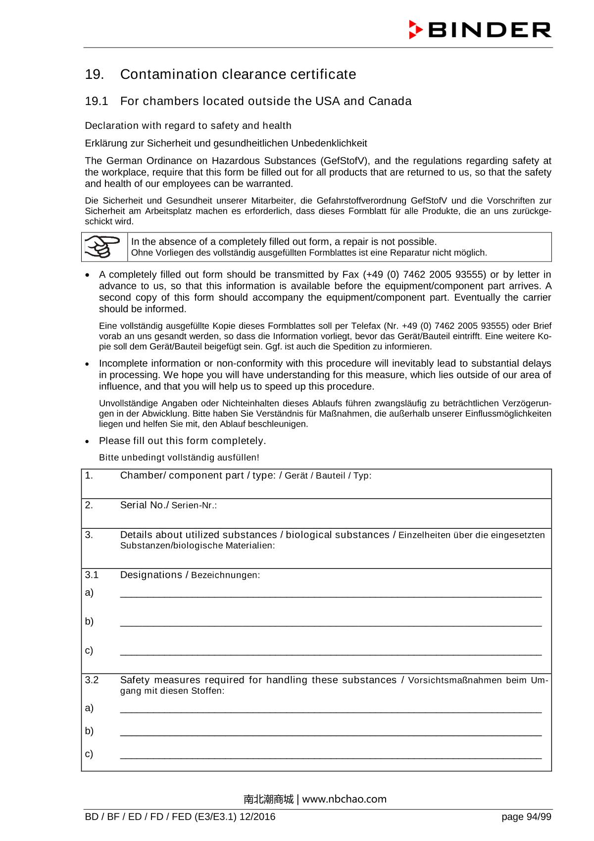 Binder ED260 Natural convection ovenManual page 94
