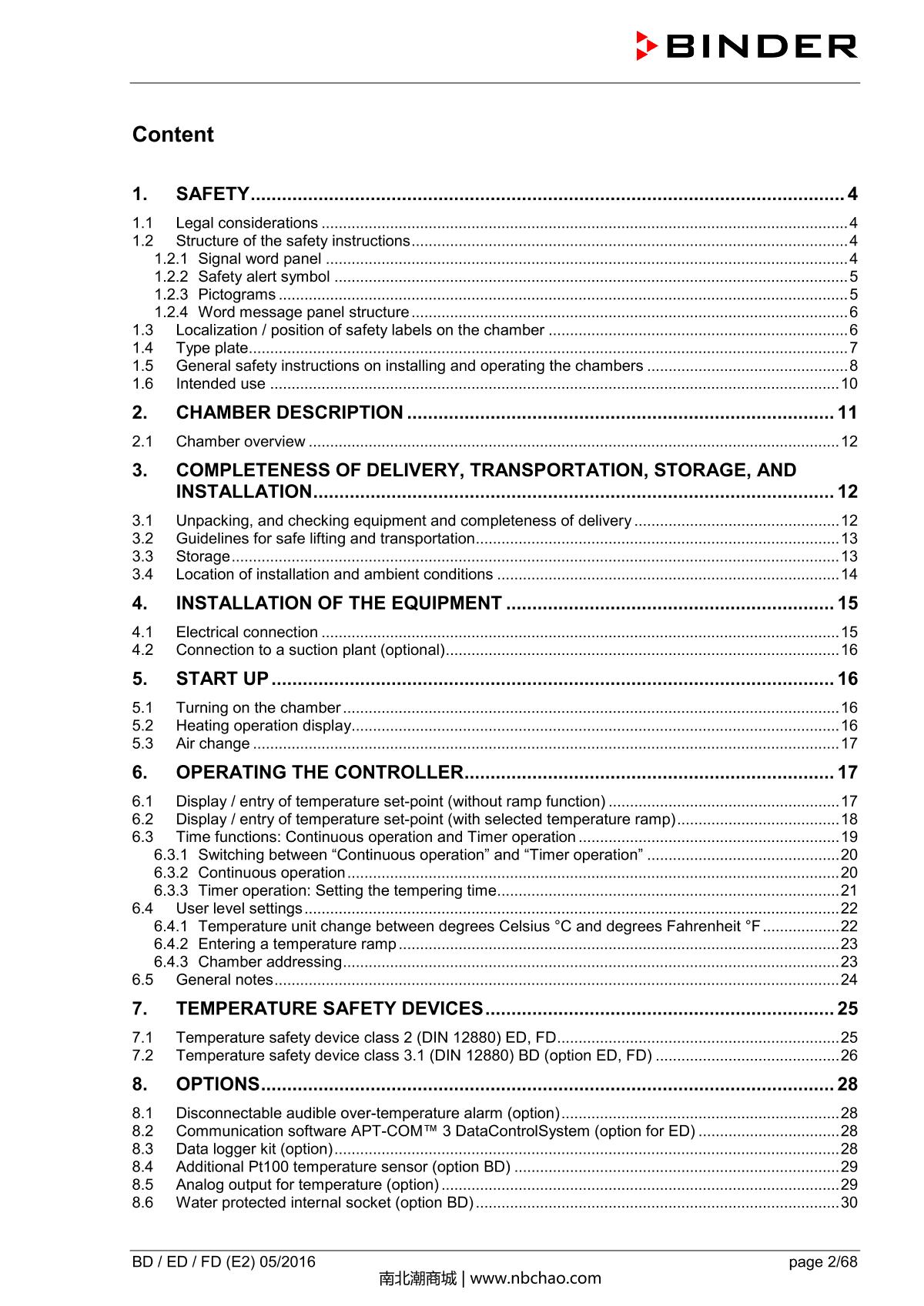 Binder BD400 Natural convection microbial IncubatorManual page 2