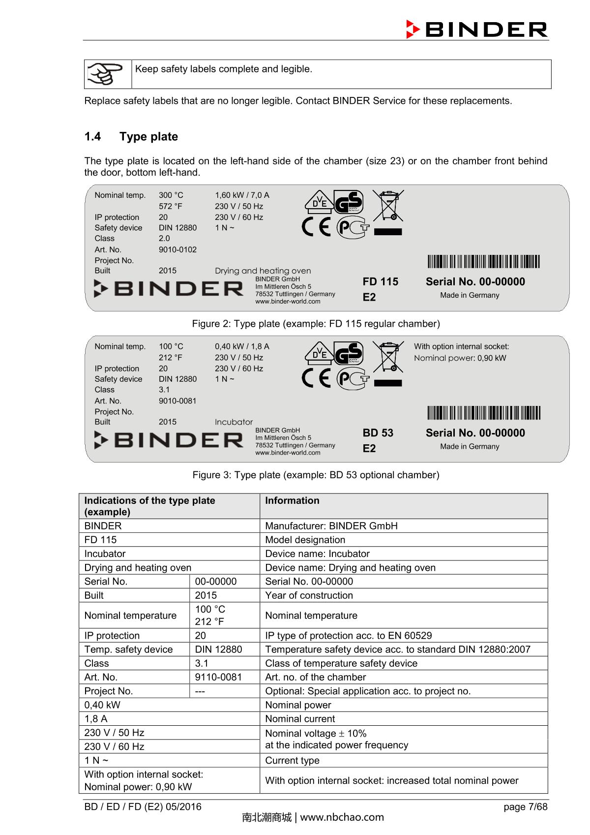 Binder BD400 Natural convection microbial IncubatorManual page 7