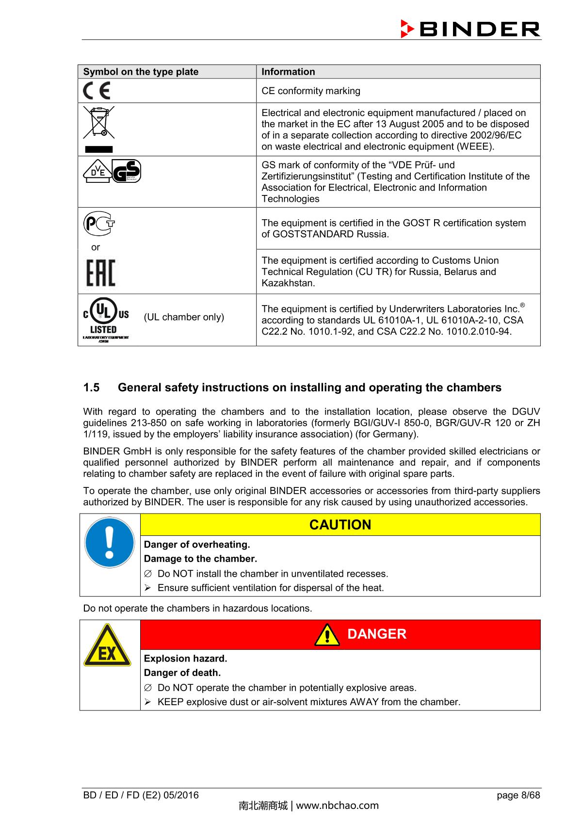 Binder BD400 Natural convection microbial IncubatorManual page 8
