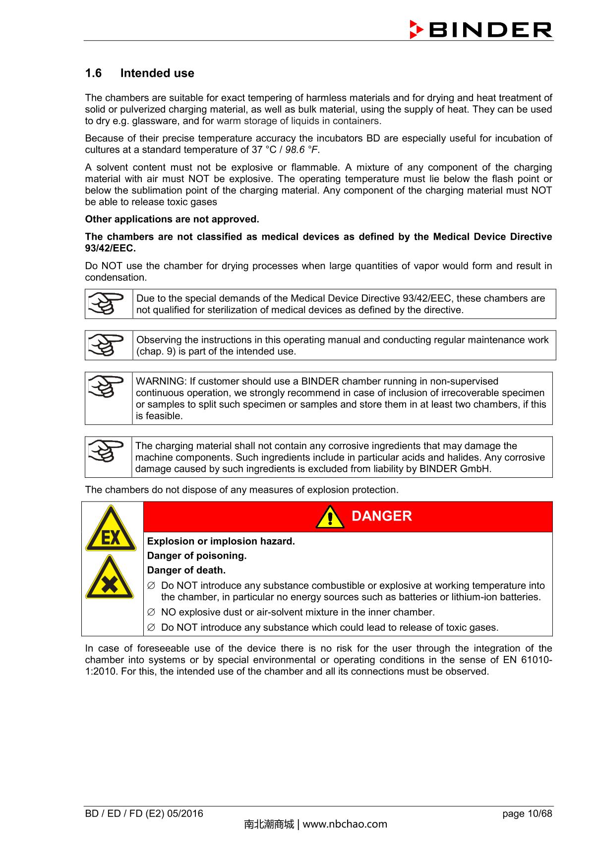 Binder BD400 Natural convection microbial IncubatorManual page 10