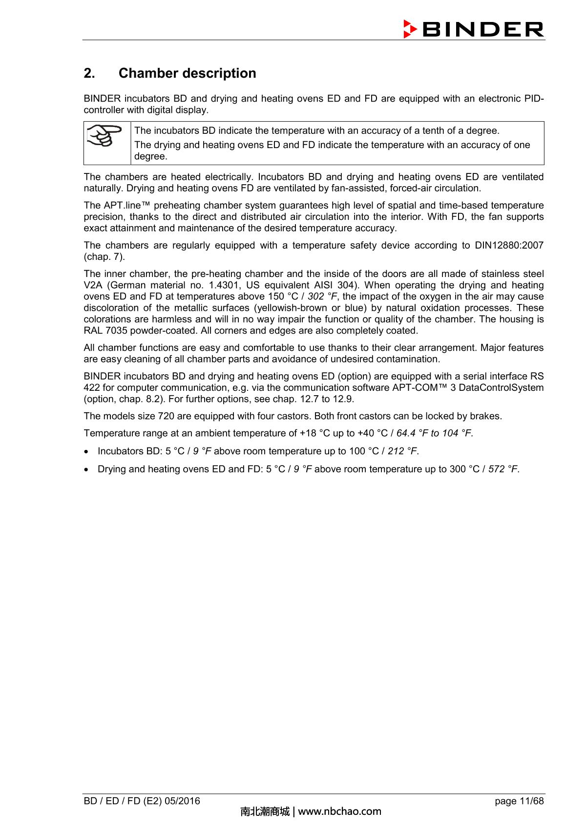 Binder BD400 Natural convection microbial IncubatorManual page 11