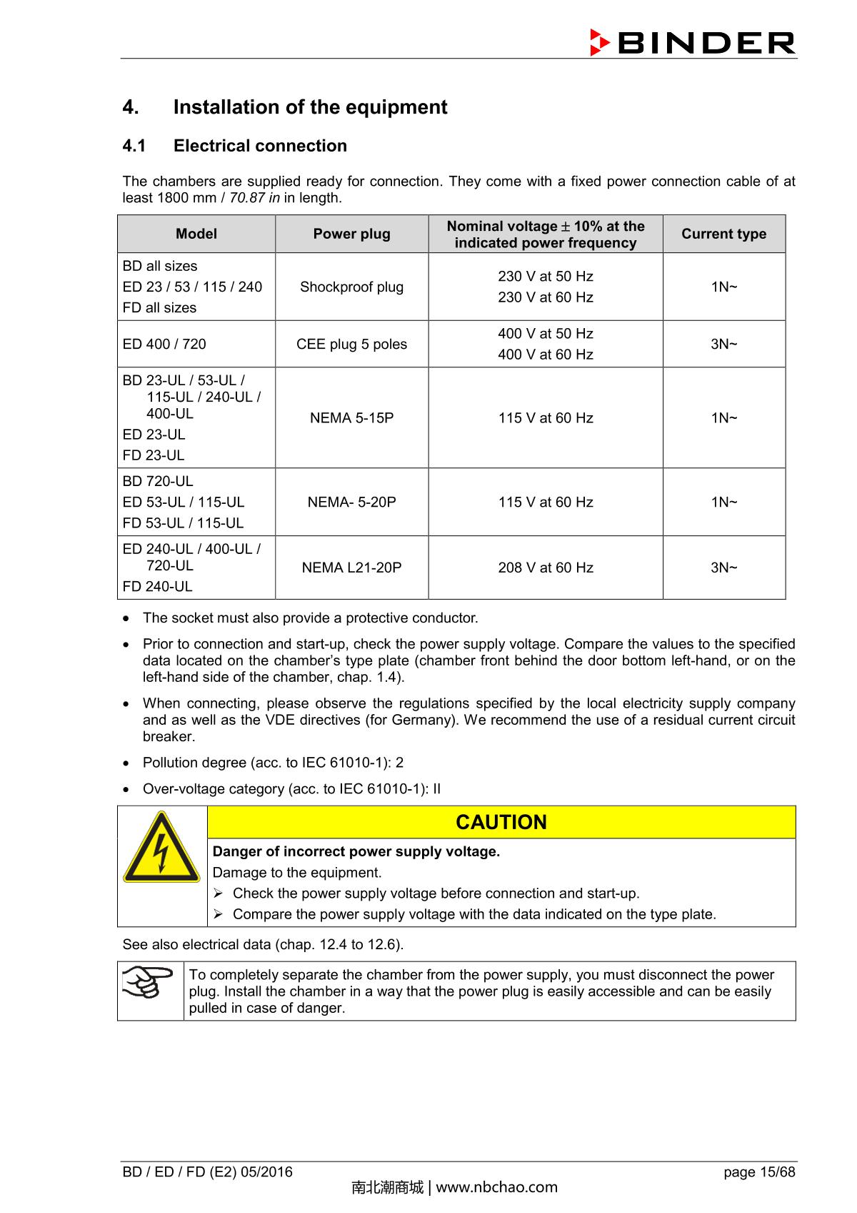 Binder BD400 Natural convection microbial IncubatorManual page 15
