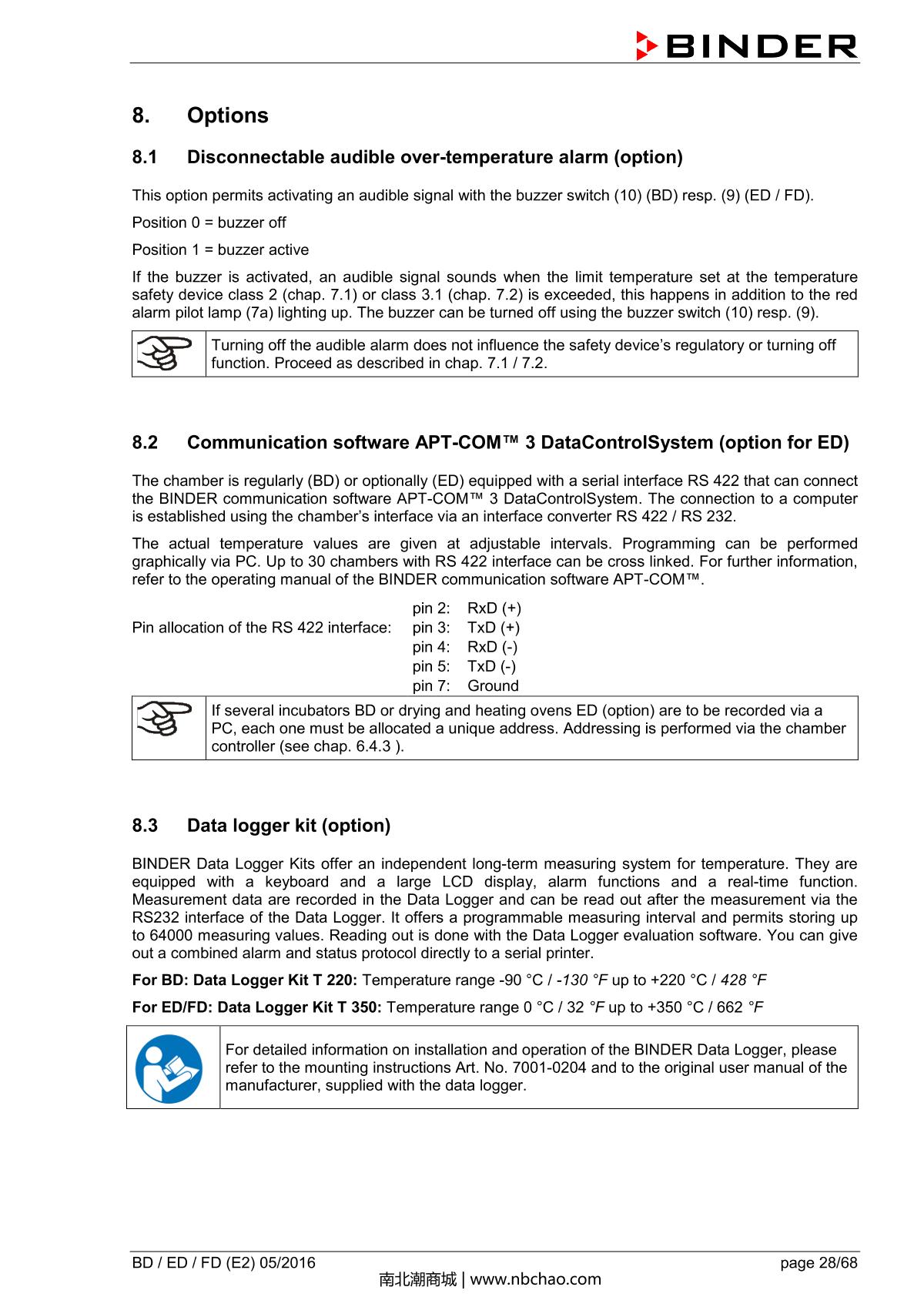 Binder BD400 Natural convection microbial IncubatorManual page 28