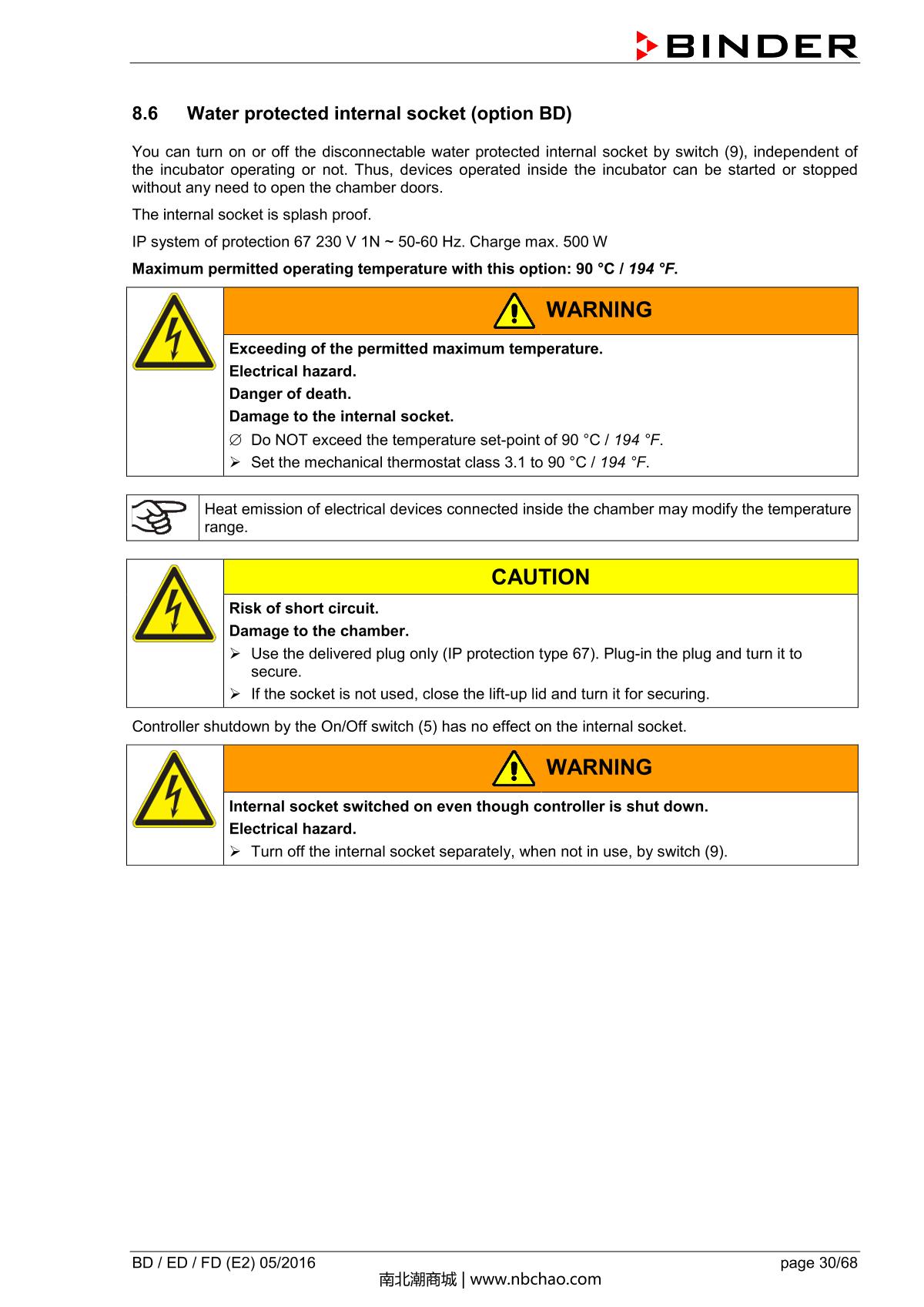 Binder BD400 Natural convection microbial IncubatorManual page 30