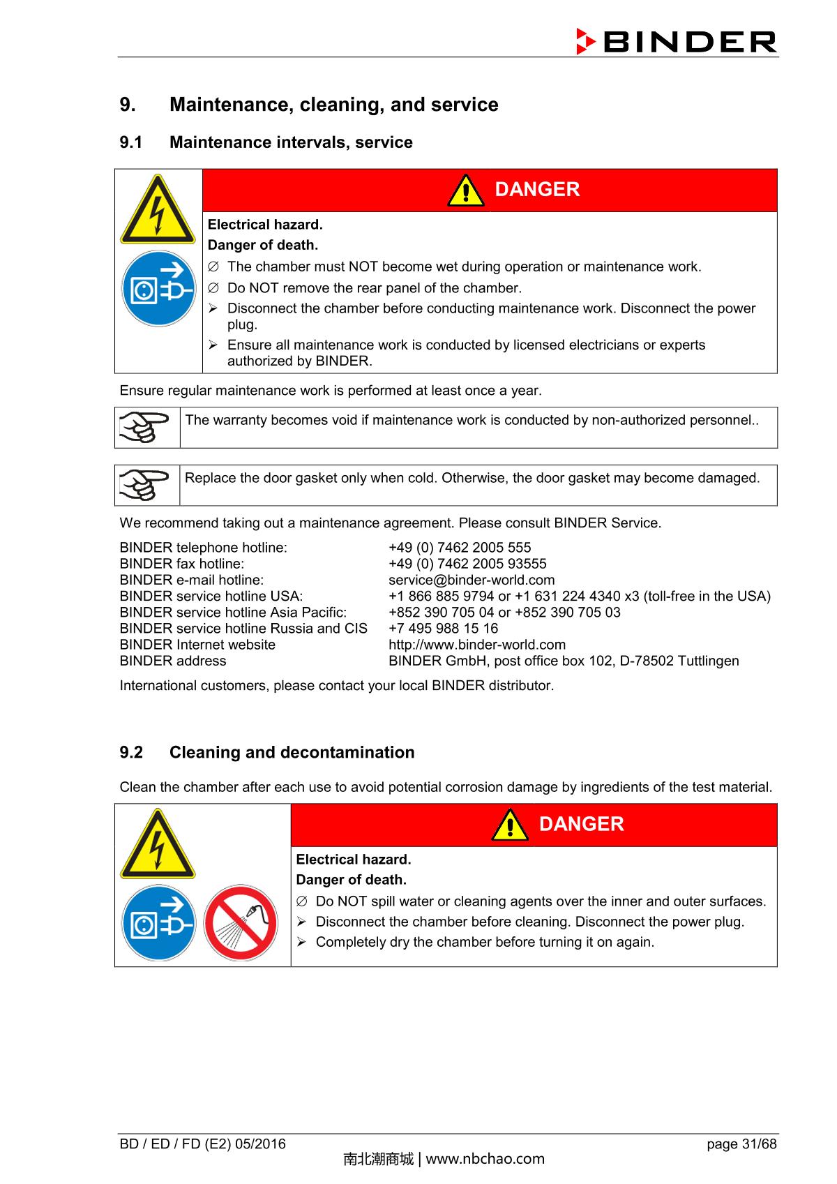 Binder BD400 Natural convection microbial IncubatorManual page 31