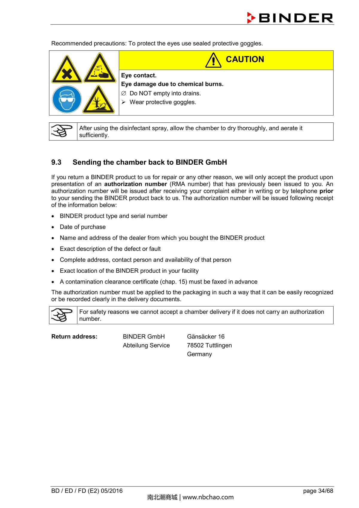 Binder BD400 Natural convection microbial IncubatorManual page 34