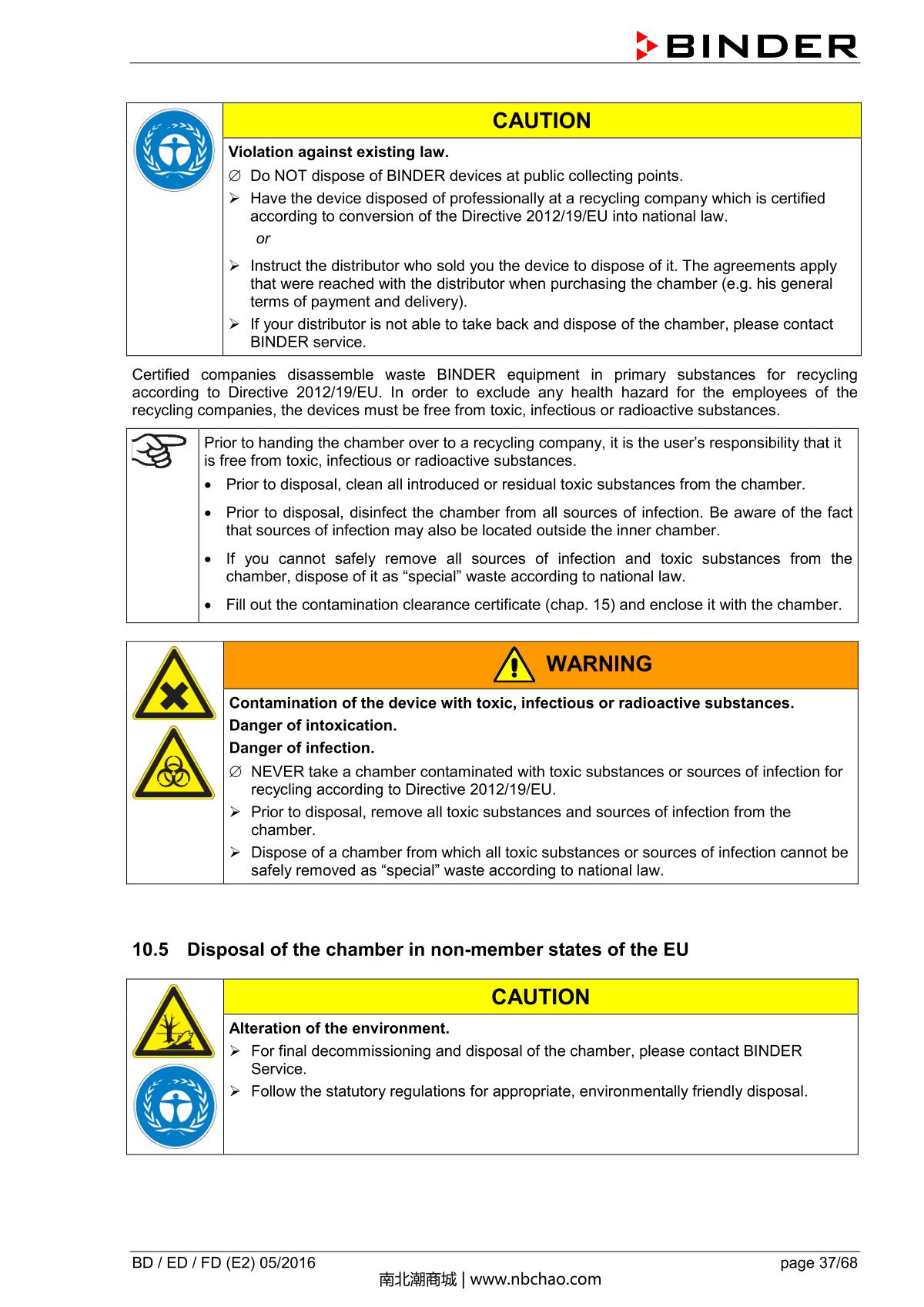 Binder BD400 Natural convection microbial IncubatorManual page 37