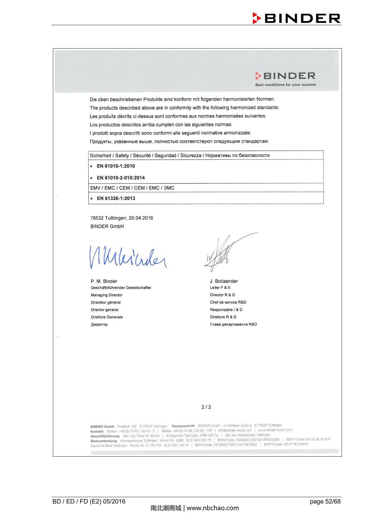 Binder BD400 Natural convection microbial IncubatorManual page 52