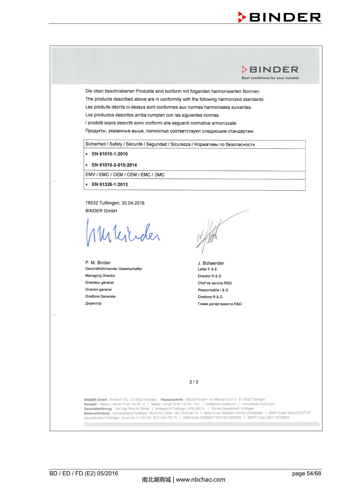 Binder BD400 Natural convection microbial IncubatorManual page 54