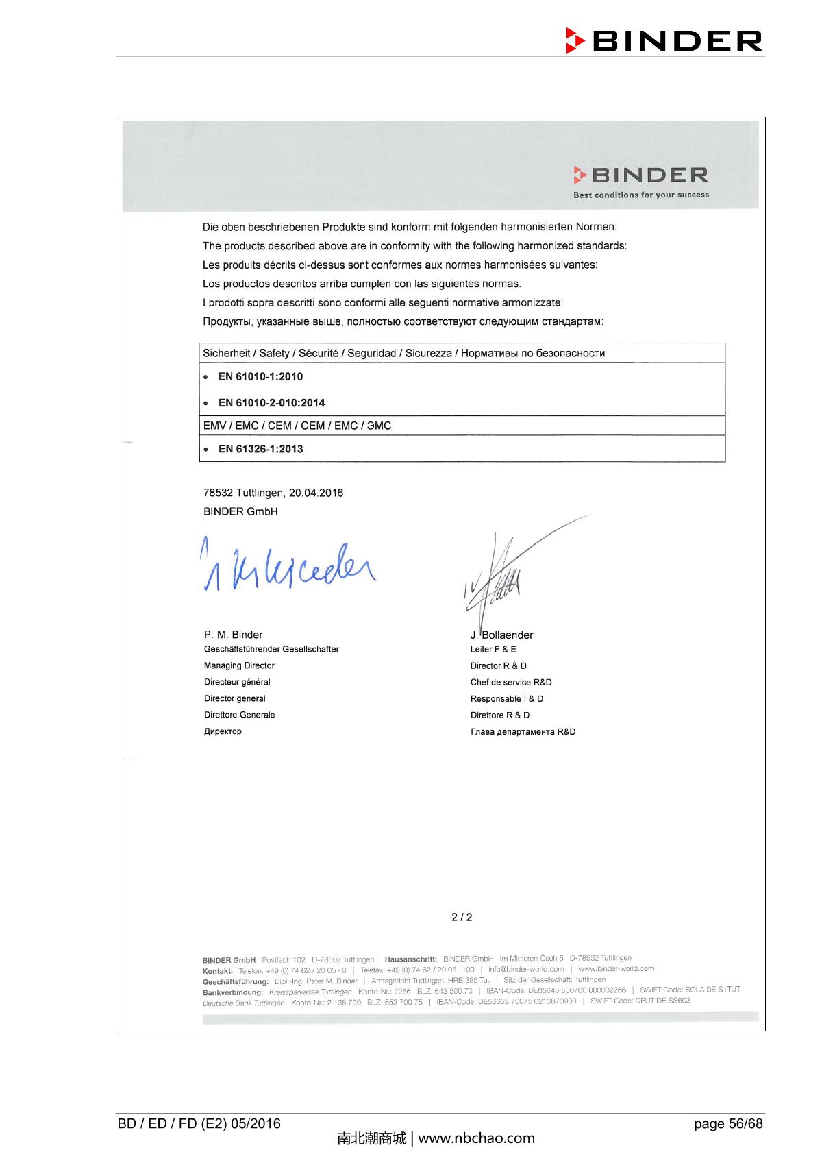 Binder BD400 Natural convection microbial IncubatorManual page 56