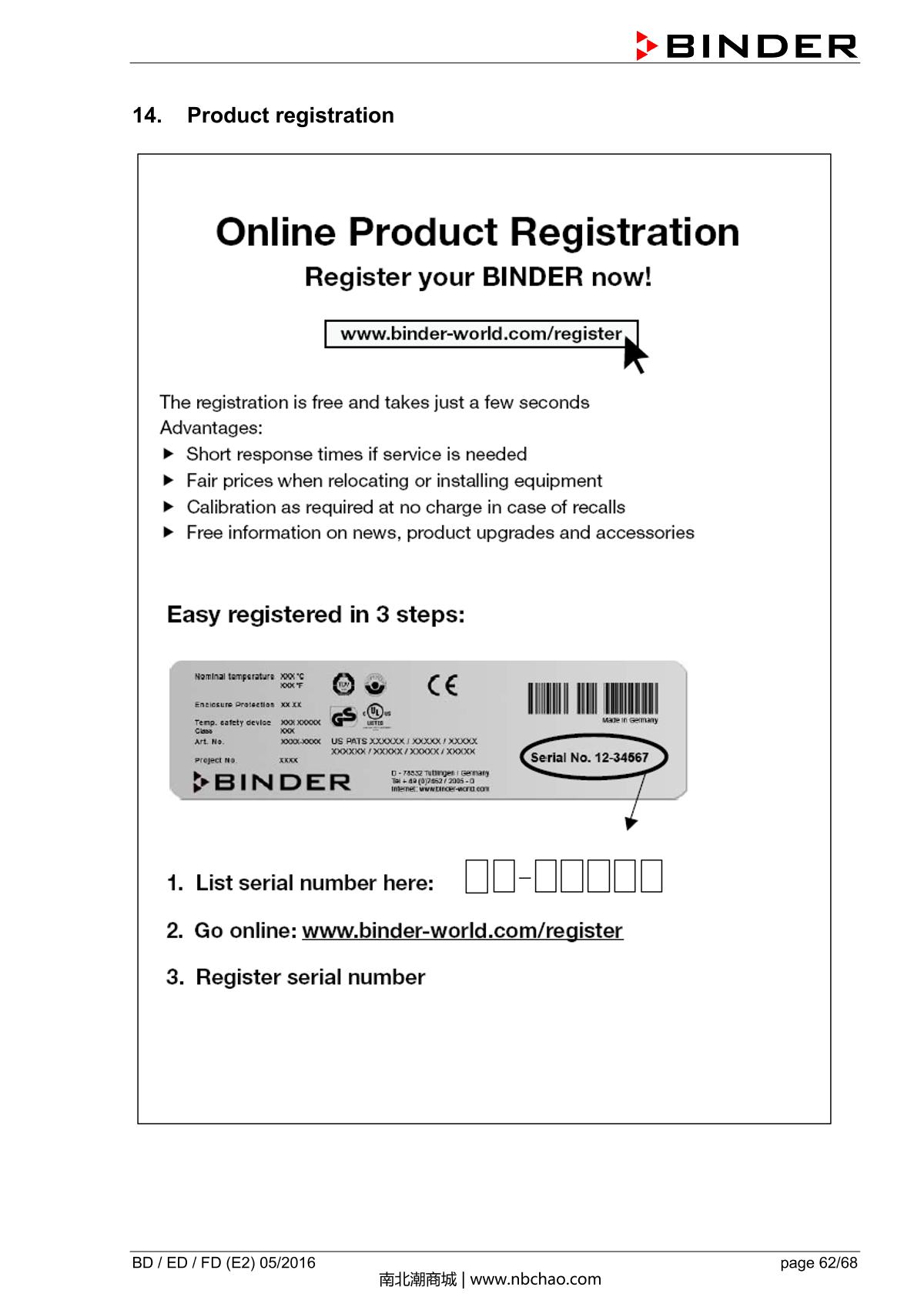 Binder BD400 Natural convection microbial IncubatorManual page 62