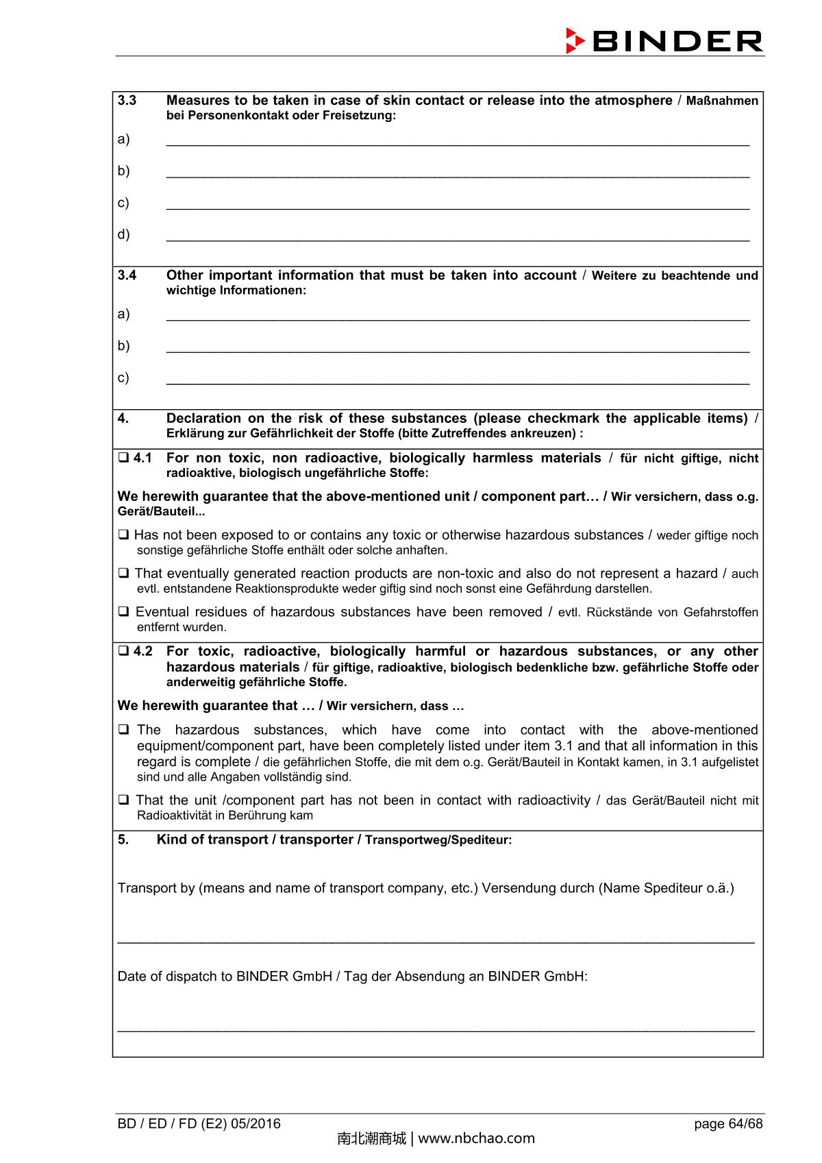 Binder BD400 Natural convection microbial IncubatorManual page 64