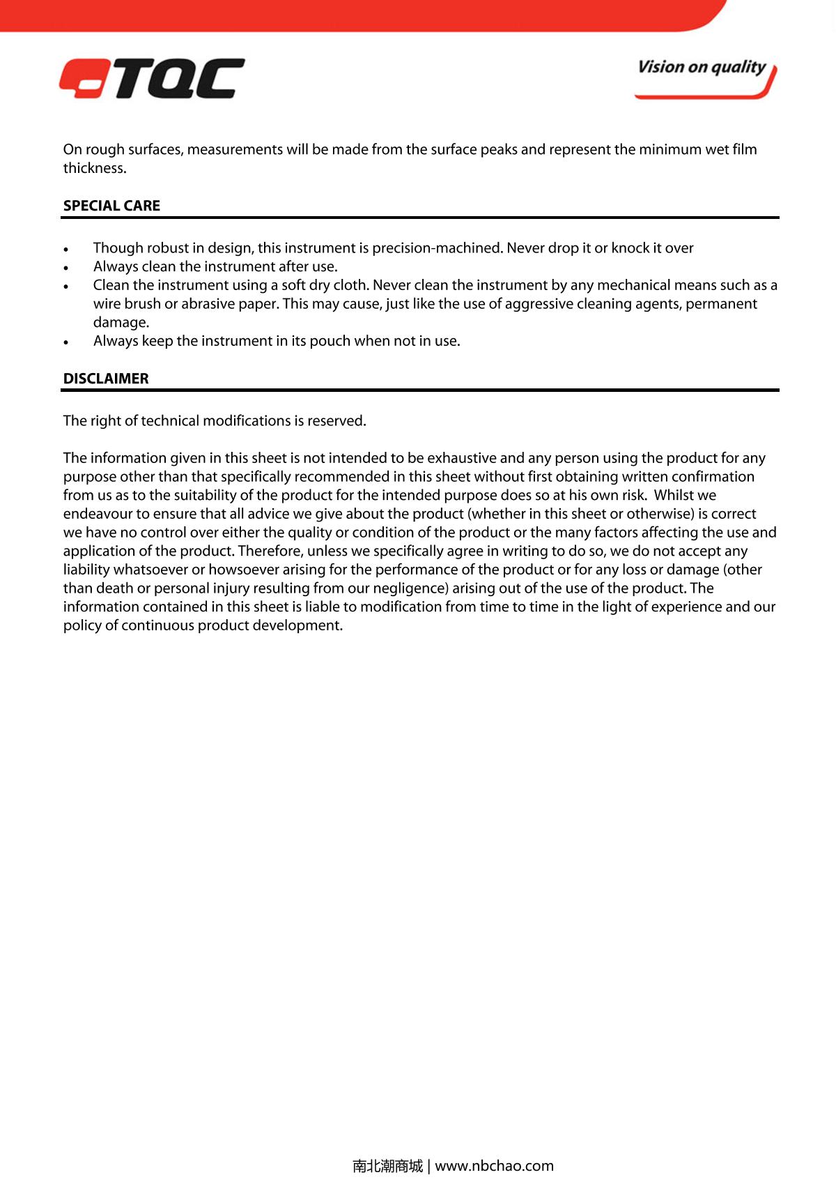 TQC sheen VF2256 Wet Film WheelManual page 2