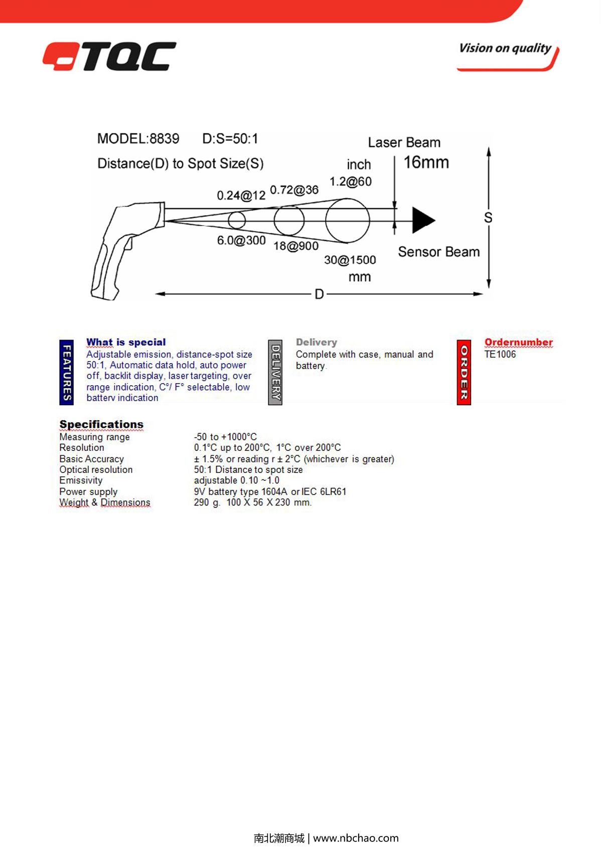 TQC sheen TE1006 Infrared Thermometer brochure page 2